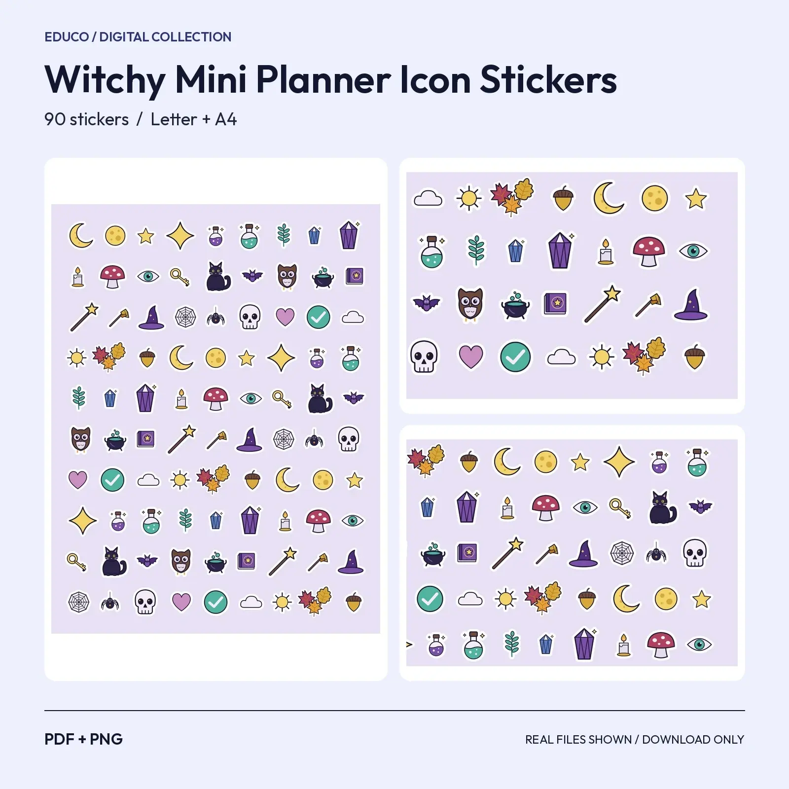 Witchy Mini Planner Icon Stickers - 90 Tiny Half-Inch to One-Inch Moon, Potion and Herb Icons preview