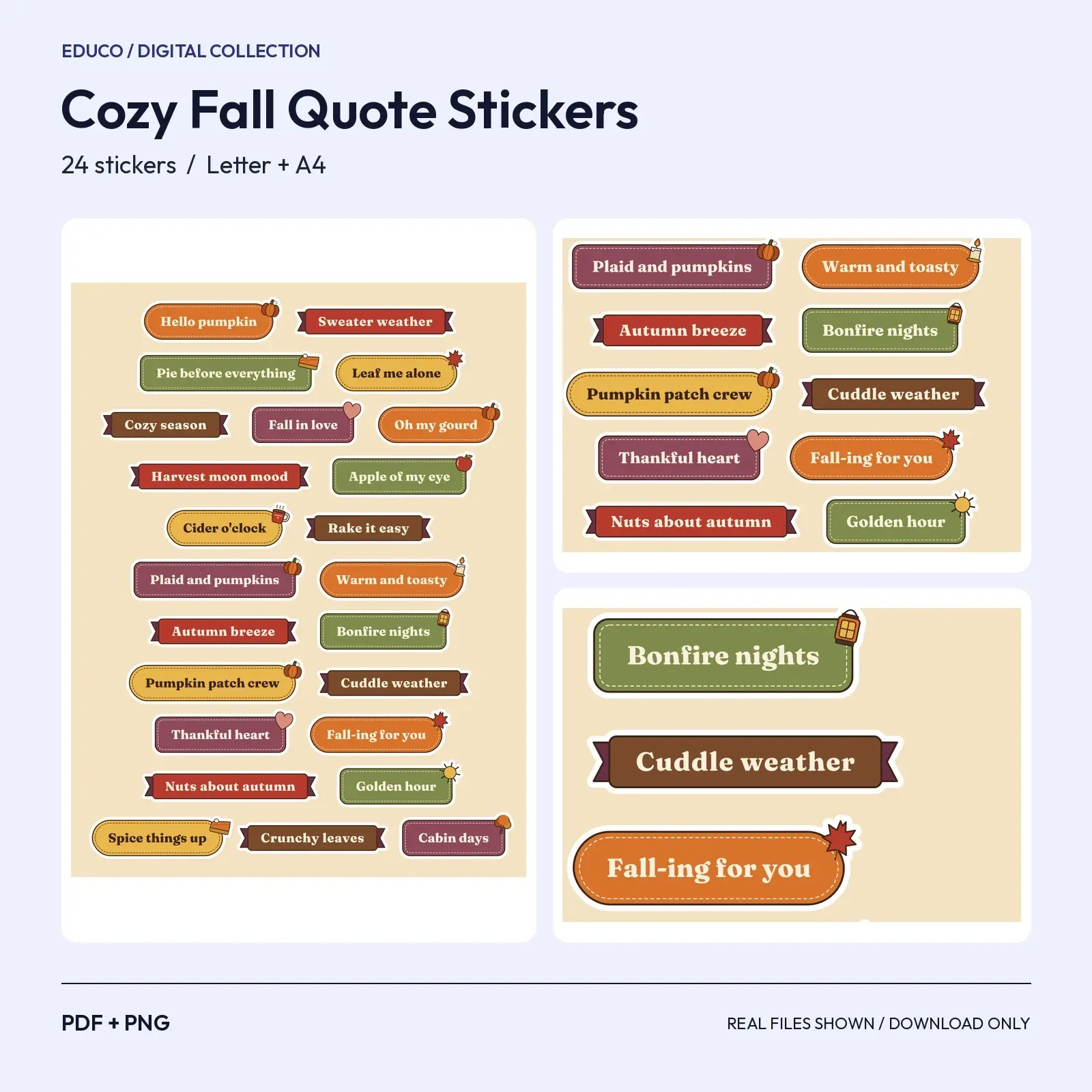 Cozy Fall Quote Stickers - 24 Original Autumn Phrases for Planners, Journals and Gifts, preview 1 of 4