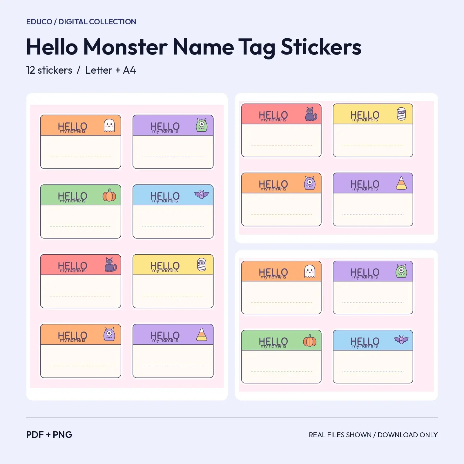 Hello Monster Name Tag Stickers - 12 Spooky Cute Halloween Party and Classroom Labels preview