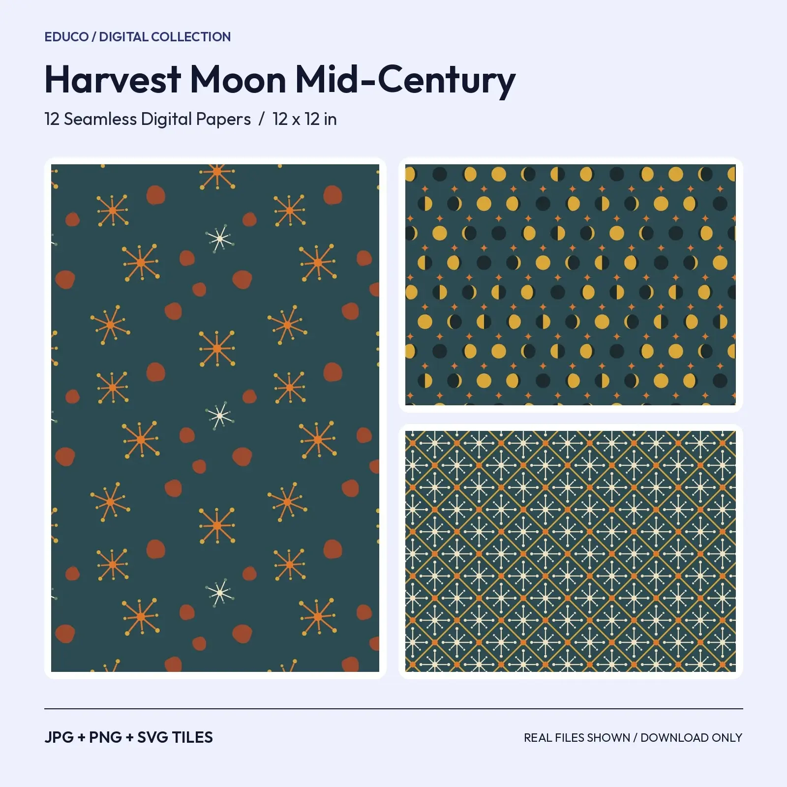 Harvest Moon Mid-Century Halloween Digital Paper - 12 Retro Seamless Patterns preview