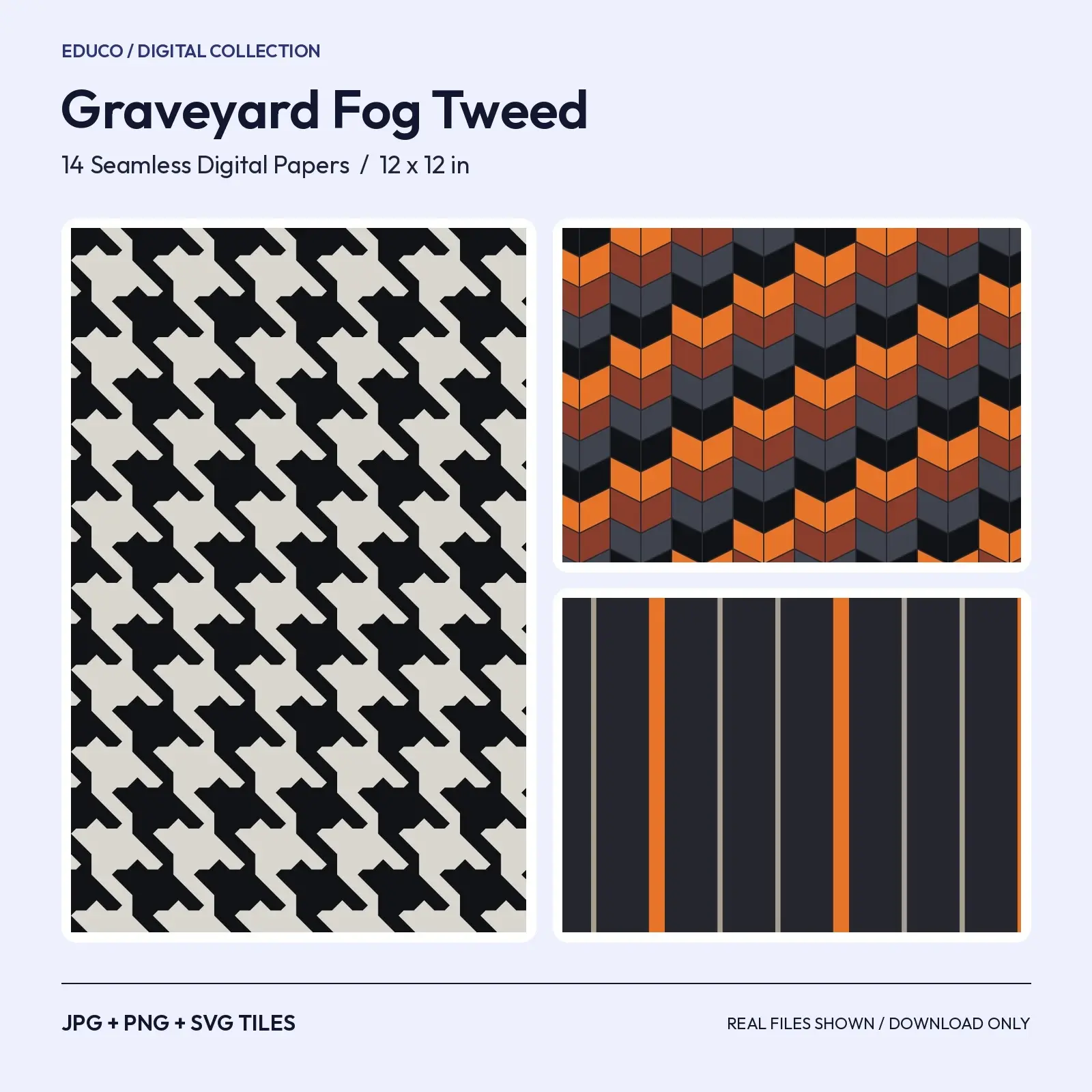 Graveyard Fog Houndstooth and Herringbone Papers - 14 Seamless Tweed Patterns preview