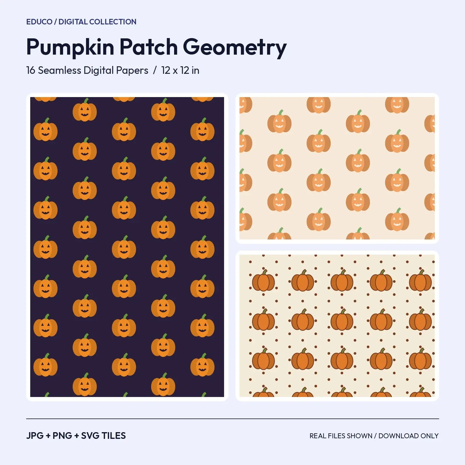 Pumpkin Patch Seamless Patterns - 16 Geometric Pumpkin Digital Papers in 16 Colorways preview