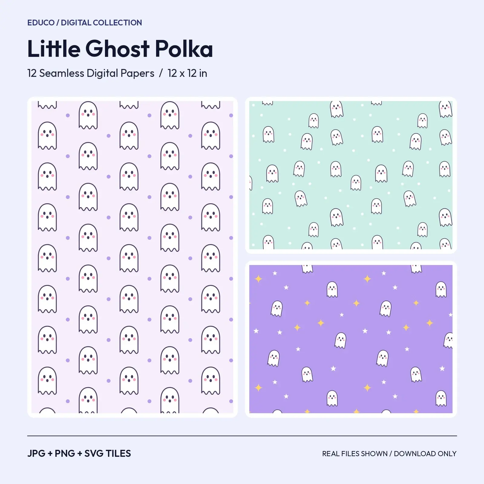 Little Ghost Polka Seamless Digital Paper - 12 Pastel Ghost Patterns, 12x12 in preview