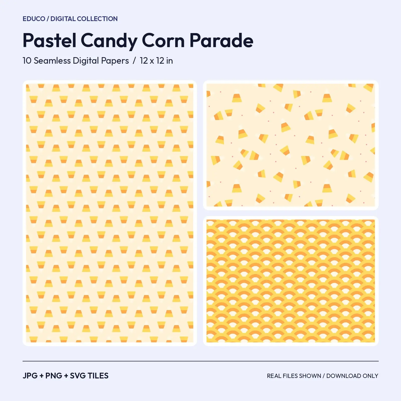 Pastel Candy Corn Parade Digital Paper - 10 Seamless Candy Corn Patterns preview