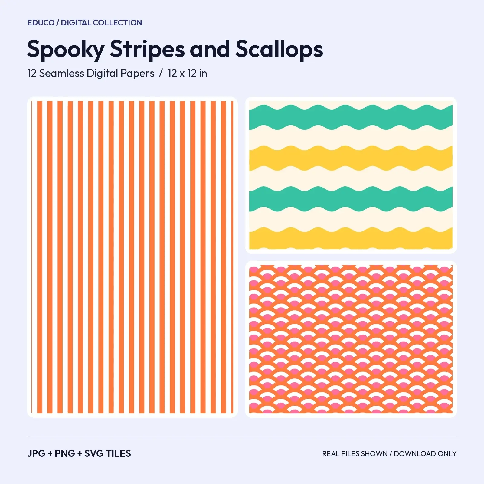 Sweet Treat Spooky Stripes and Scallops - 12 Seamless Candy-Bright Halloween Patterns preview