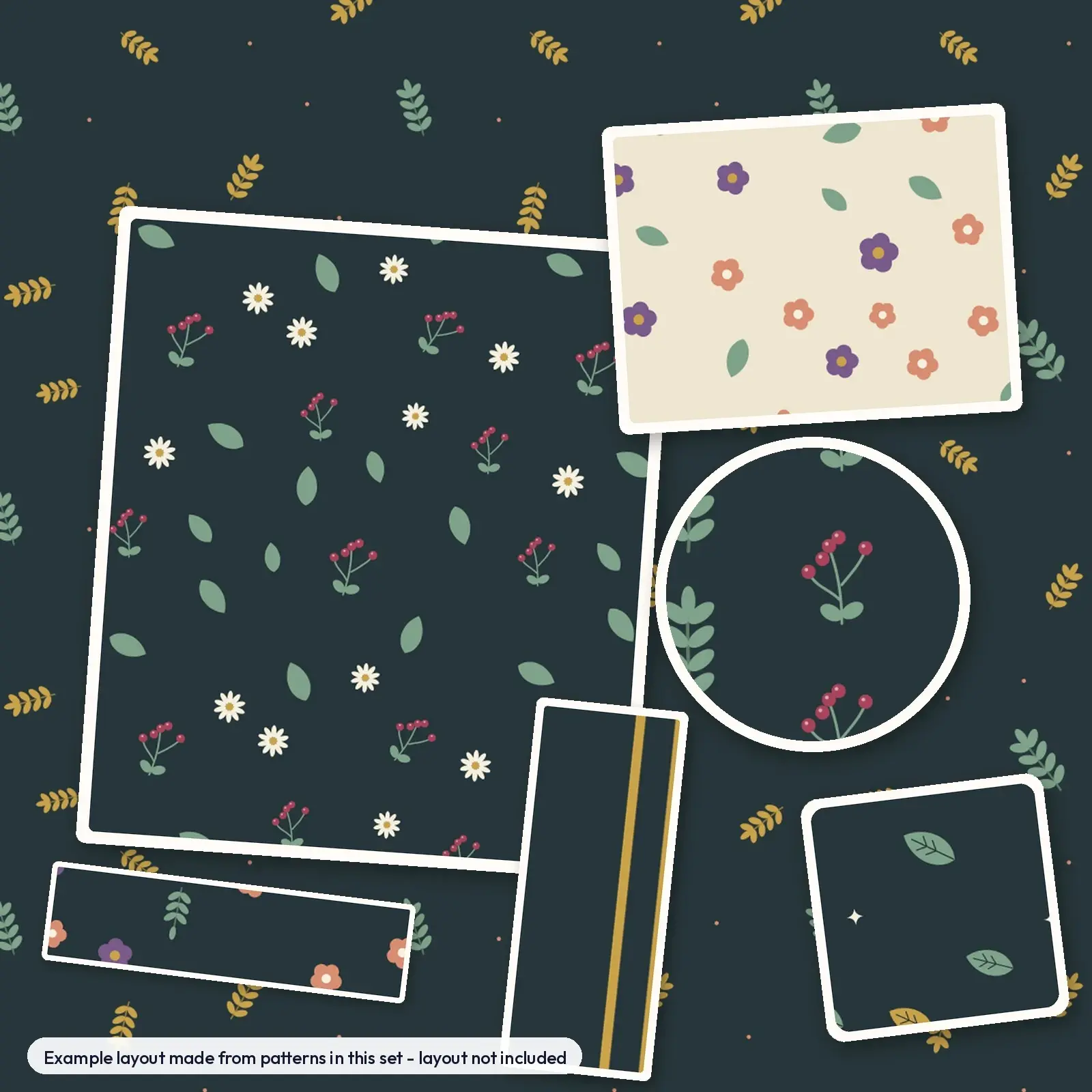 Apothecary Herb Ditsy Seamless Papers - 12 Botanical Patterns in Sage, Plum and Gold, preview 4 of 4
