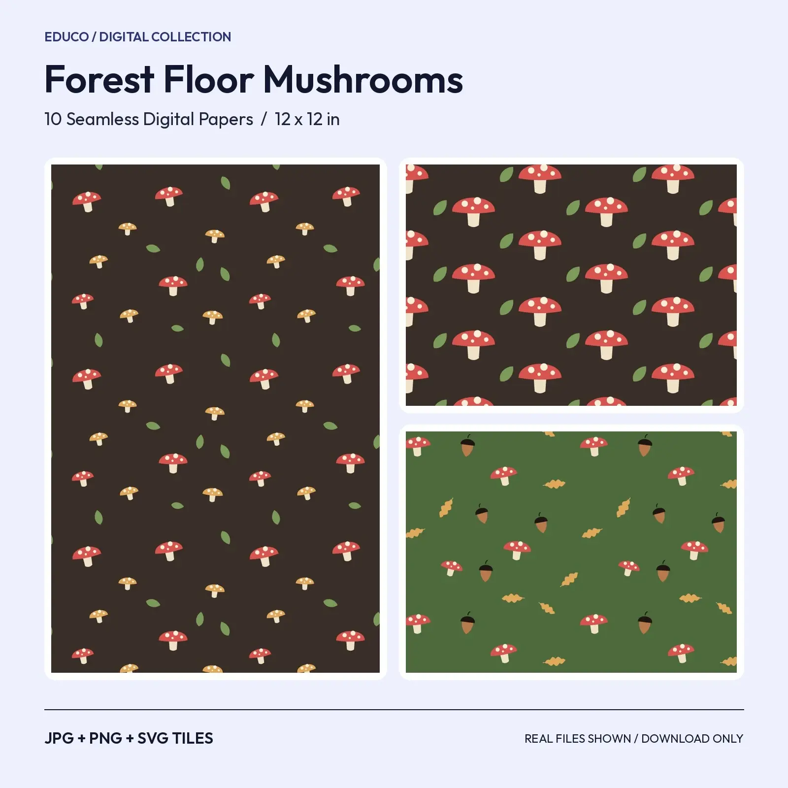 Forest Floor Mushroom Toss - 10 Seamless Toadstool Patterns for Cottage Witch Crafts preview
