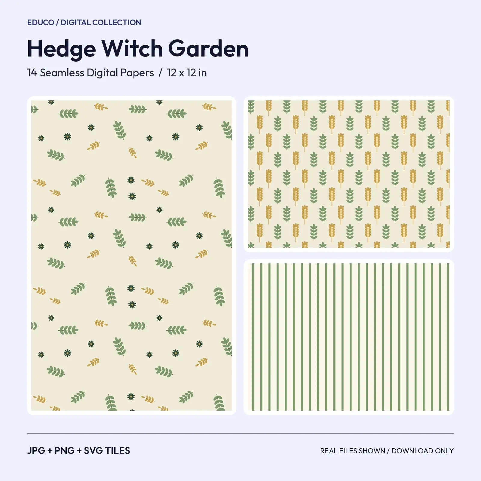Hedge Witch Garden Botanicals - 14 Seamless Herb, Berry and Wheat Digital Papers preview