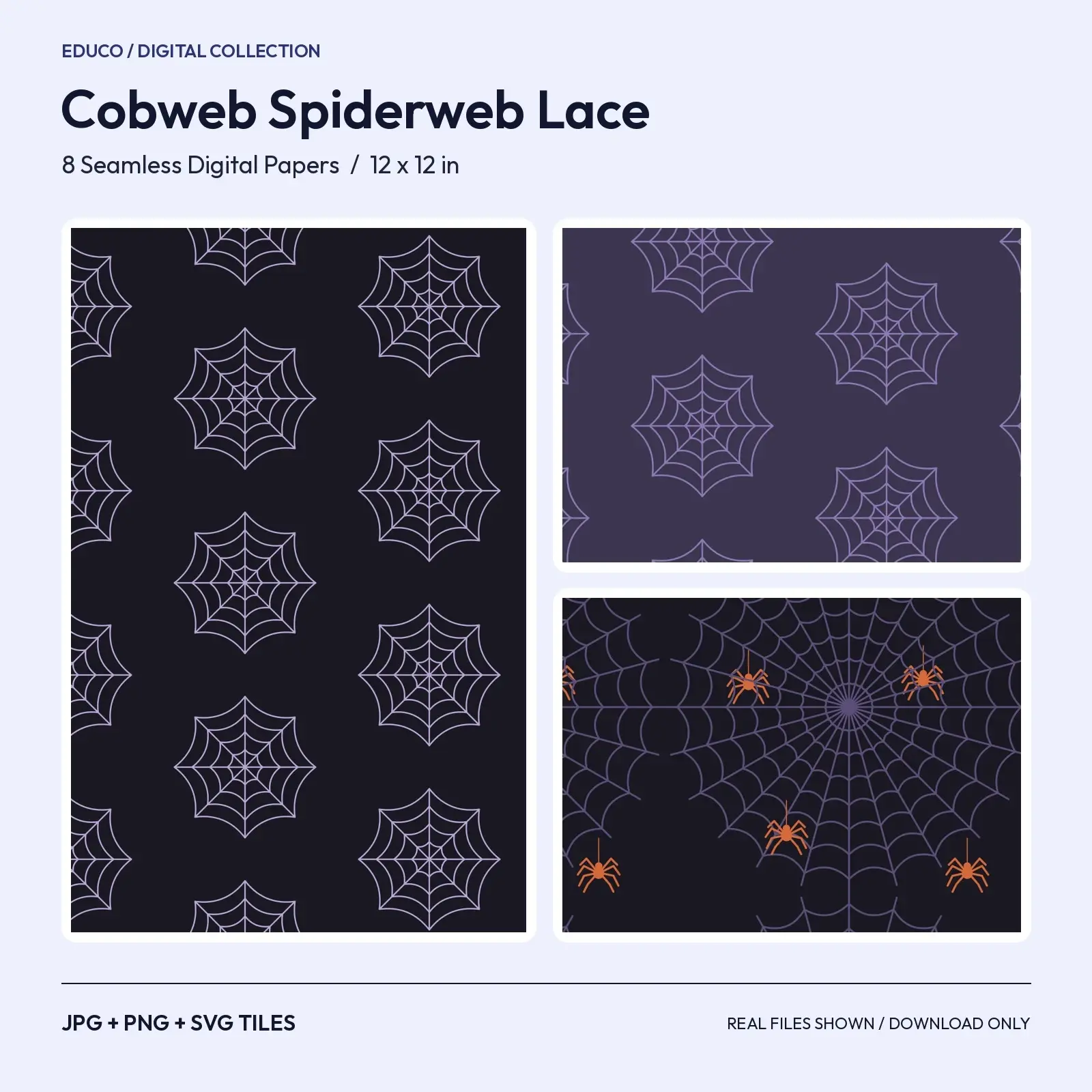 Cobweb and Spiderweb Lace Seamless Papers - 8 Gothic Web Patterns in Plum and Grey preview