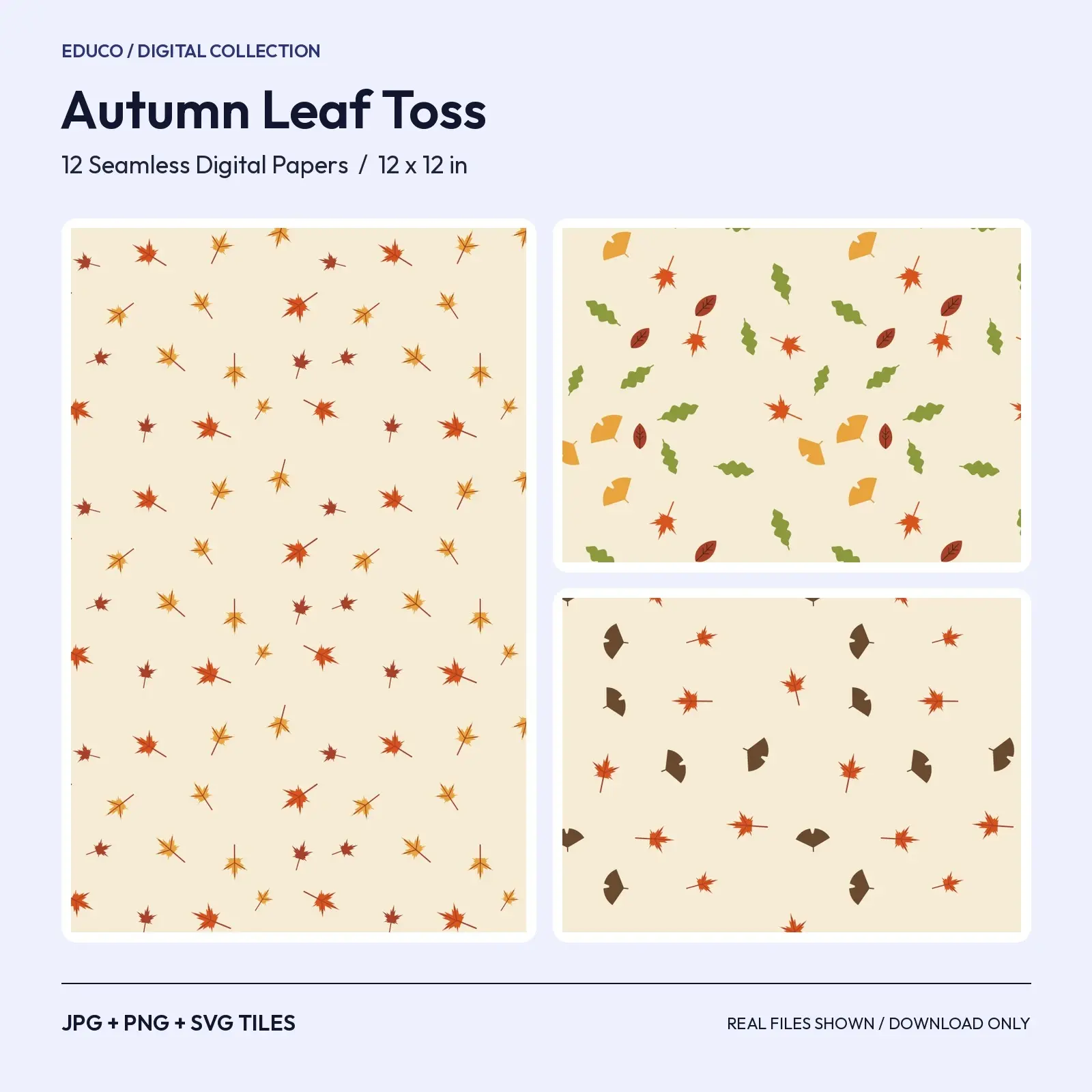 Autumn Leaf Toss Seamless Digital Paper - 12 Maple, Oak and Ginkgo Leaf Patterns preview