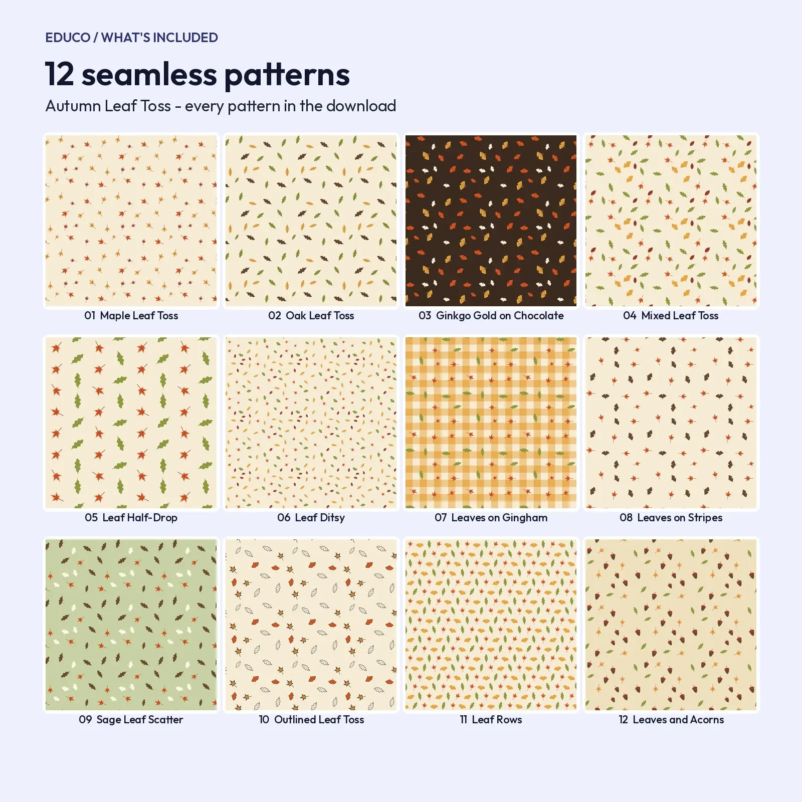 Autumn Leaf Toss Seamless Digital Paper - 12 Maple, Oak and Ginkgo Leaf Patterns, preview 2 of 4