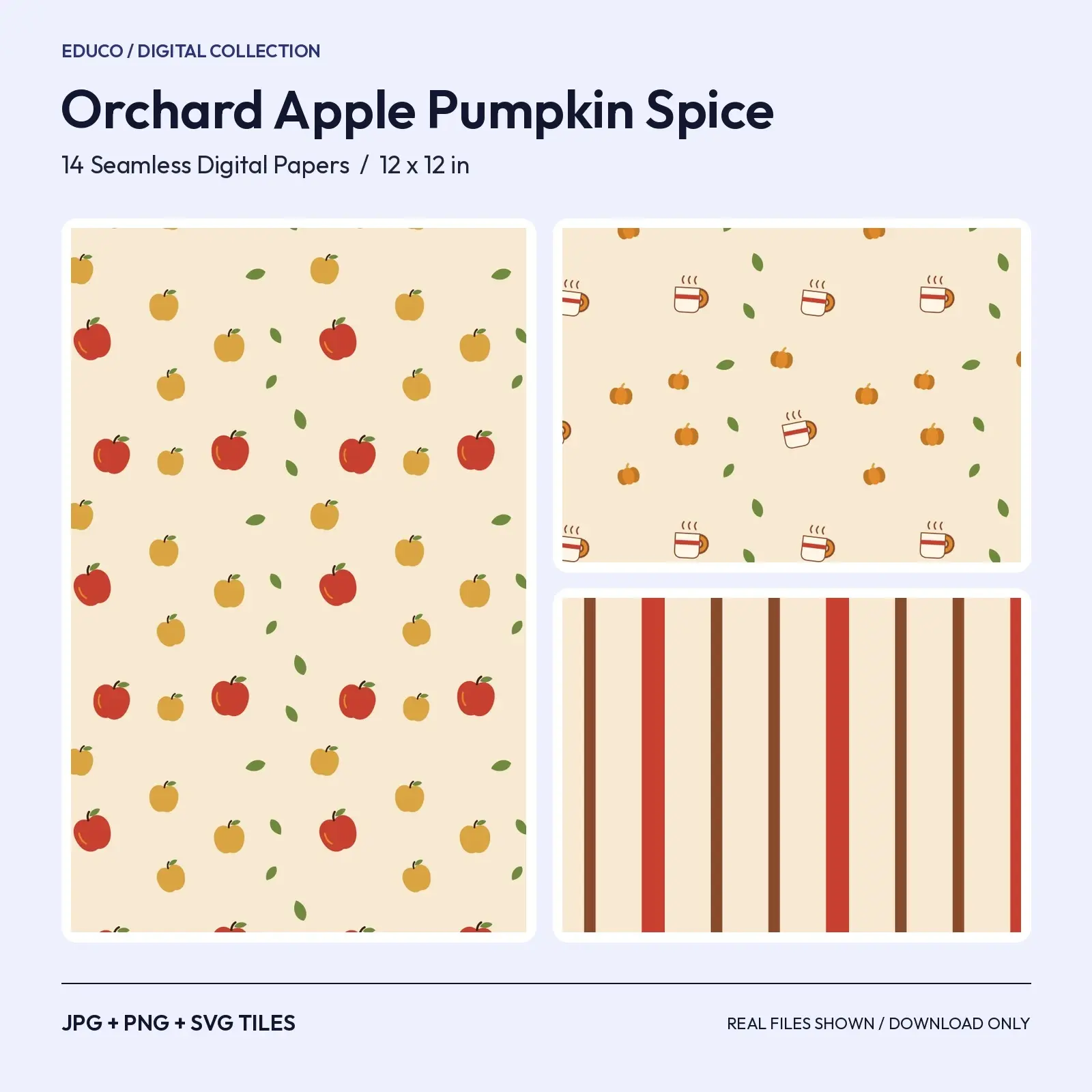 Orchard Apple and Pumpkin Spice Ditsy Papers - 14 Seamless Cozy Fall Patterns with Mugs preview