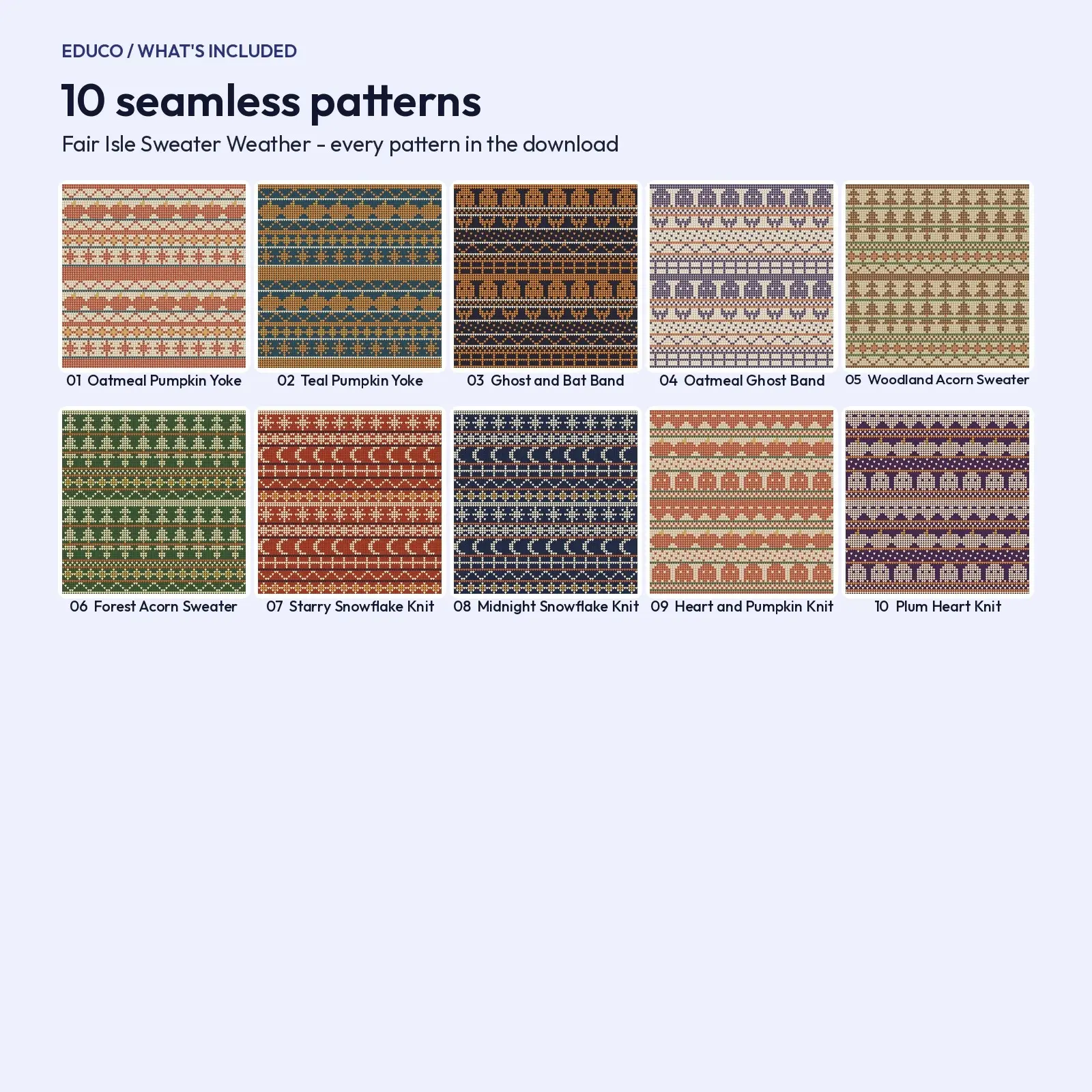 Fair Isle Sweater Weather Seamless Papers - 10 Knit Pattern Digital Papers for Fall, preview 2 of 4