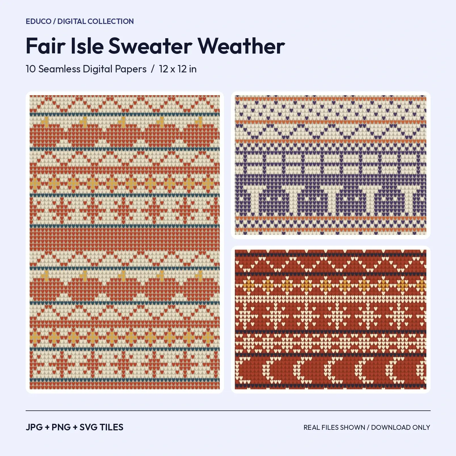 Fair Isle Sweater Weather Seamless Papers - 10 Knit Pattern Digital Papers for Fall preview