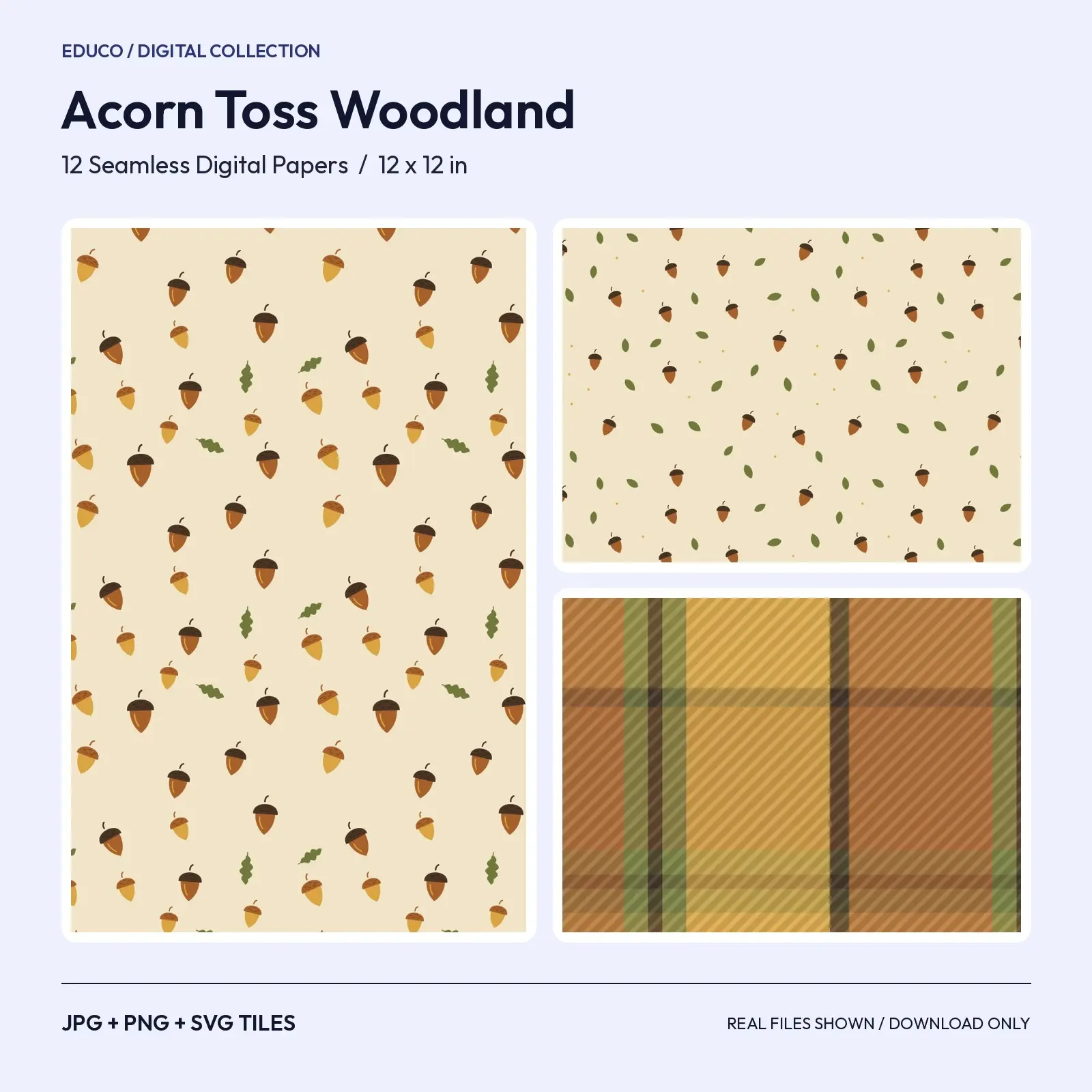 Acorn Toss and Woodland Stripe Digital Papers - 12 Seamless Squirrel-Pantry Patterns preview