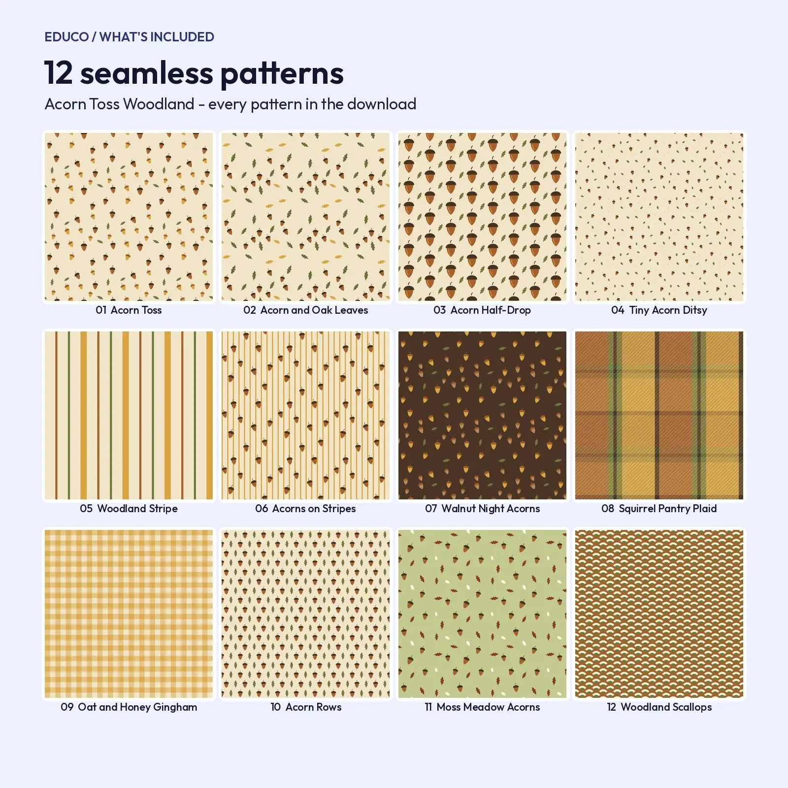 Acorn Toss and Woodland Stripe Digital Papers - 12 Seamless Squirrel-Pantry Patterns, preview 2 of 4