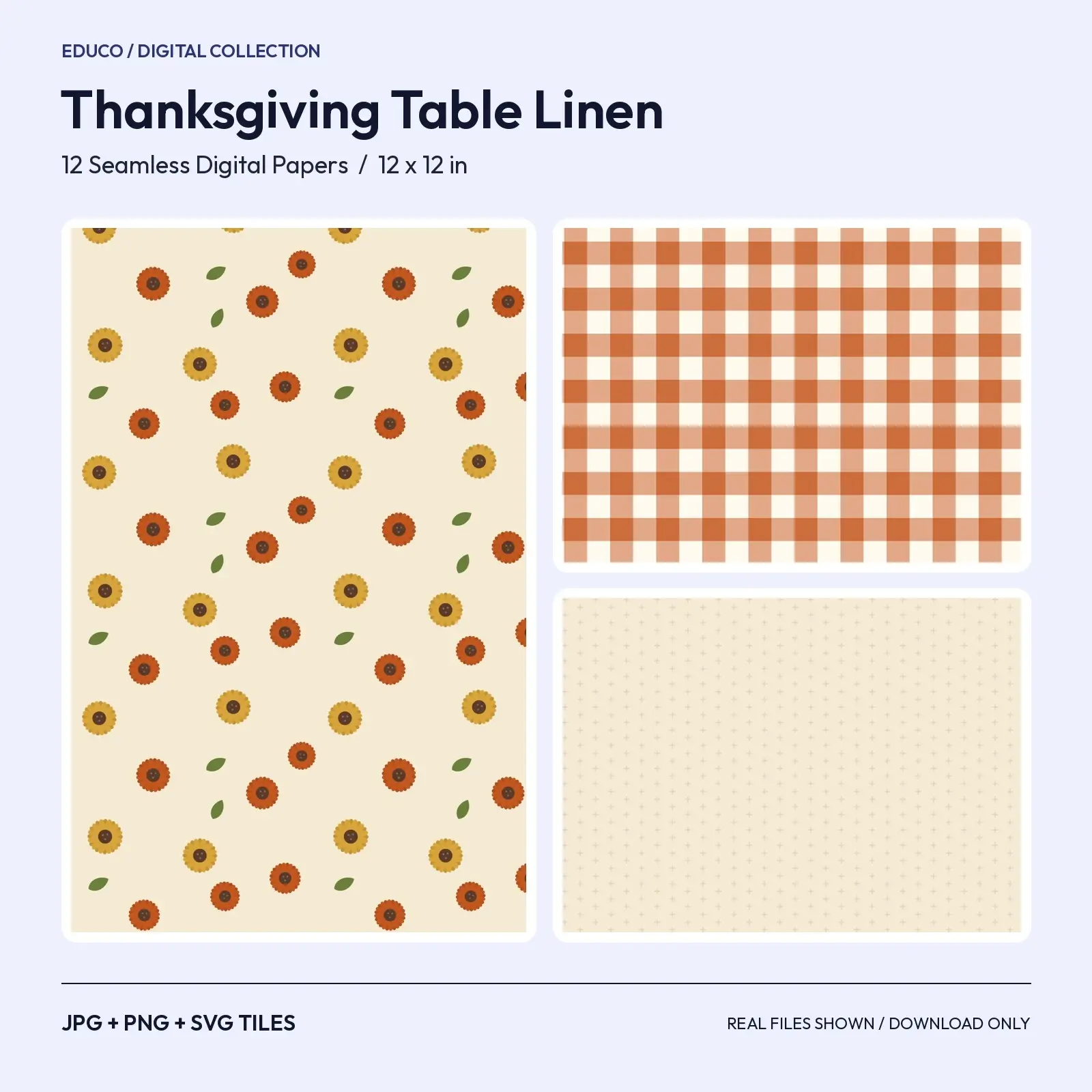 Thanksgiving Table Linen Papers - 12 Seamless Harvest Patterns for Friendsgiving Tables preview