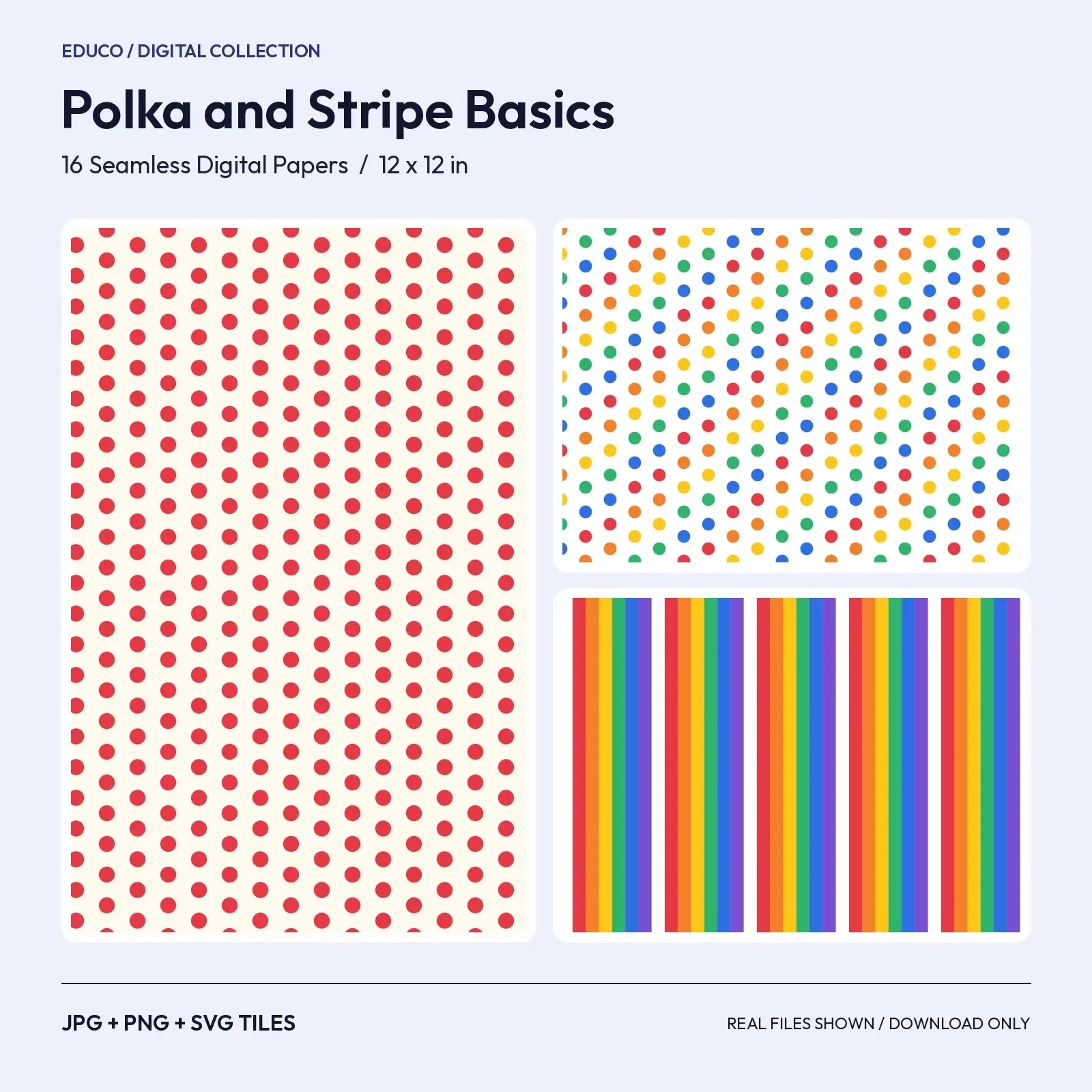 Bright Classroom Polka and Stripe Basics - 16 Seamless Coordinating Papers for Teachers preview