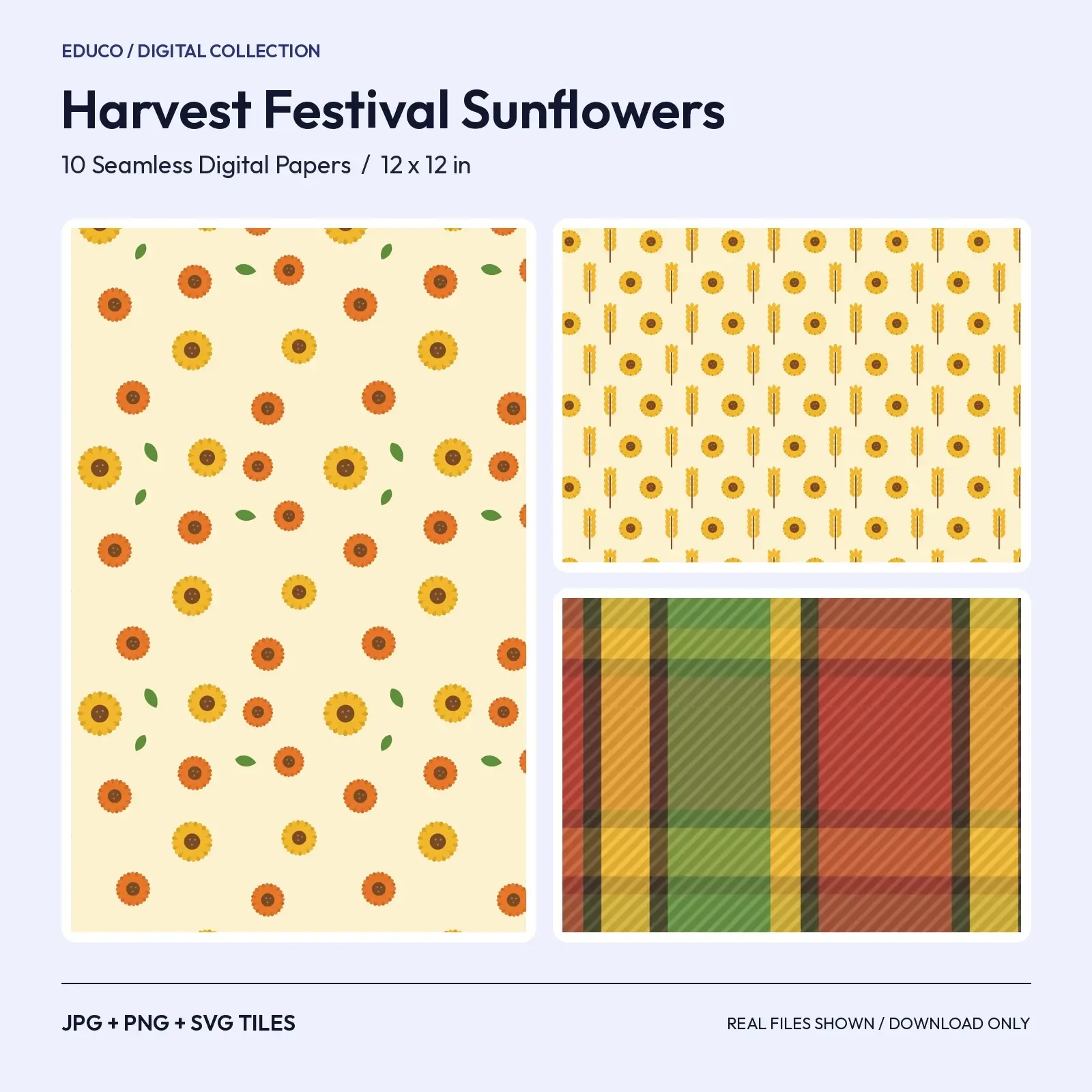 Sunflower and Wheat Harvest Festival Papers - 10 Seamless Farm Day Patterns for School Events preview