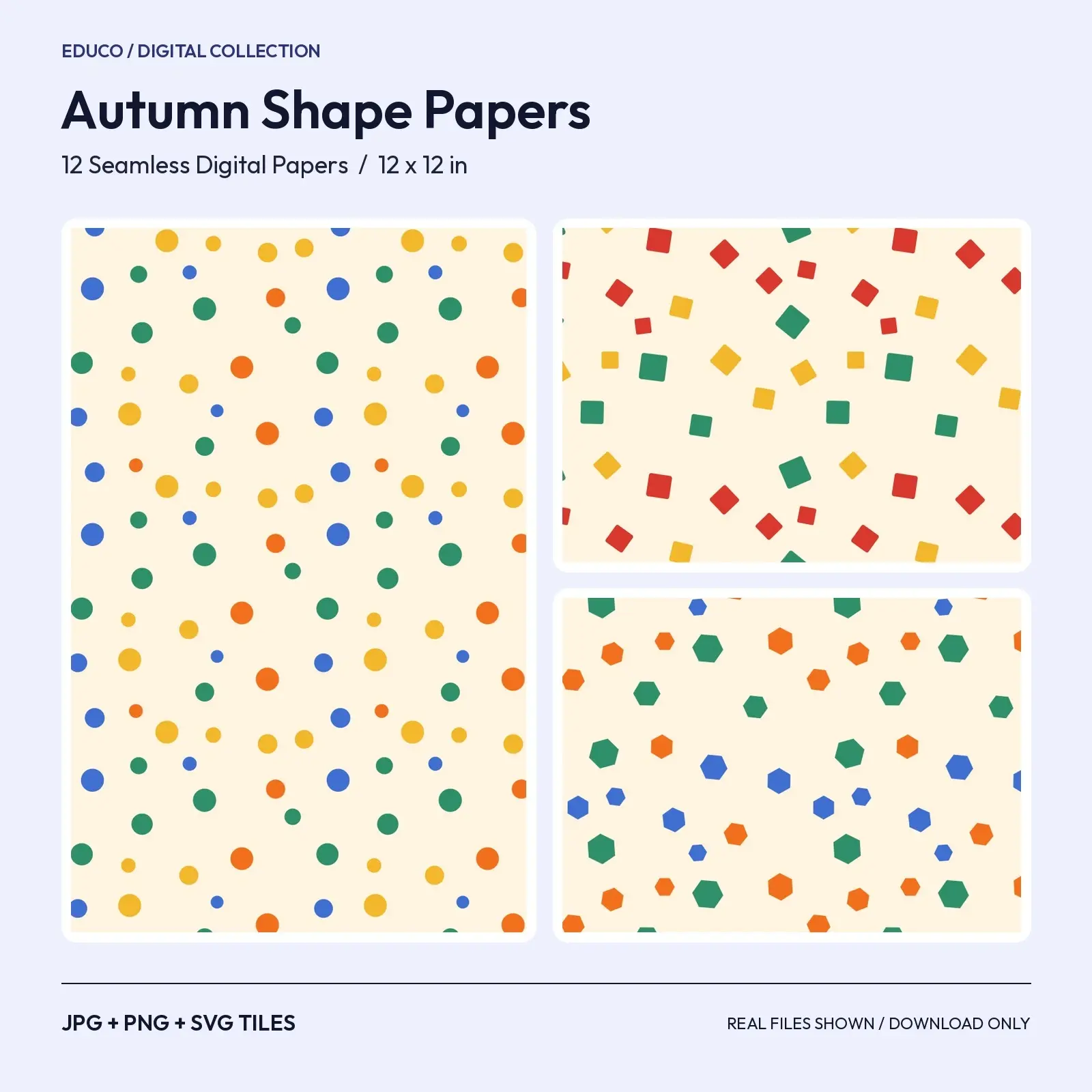 Autumn Shape Learning Papers - 12 Seamless Circle, Triangle, Square and Star Patterns for Kids preview