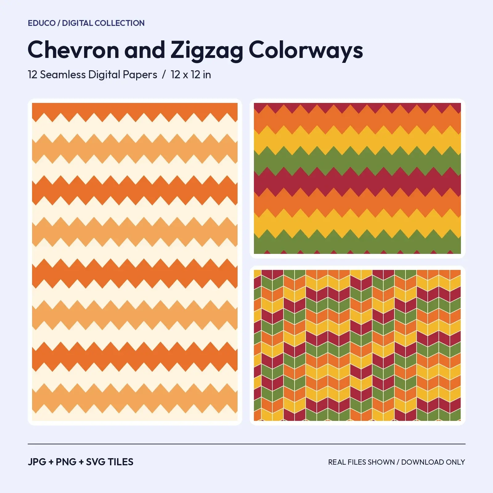 Warm Chevron and Zigzag Colorways - 12 Seamless Fall Classroom Patterns in Autumn Colors preview