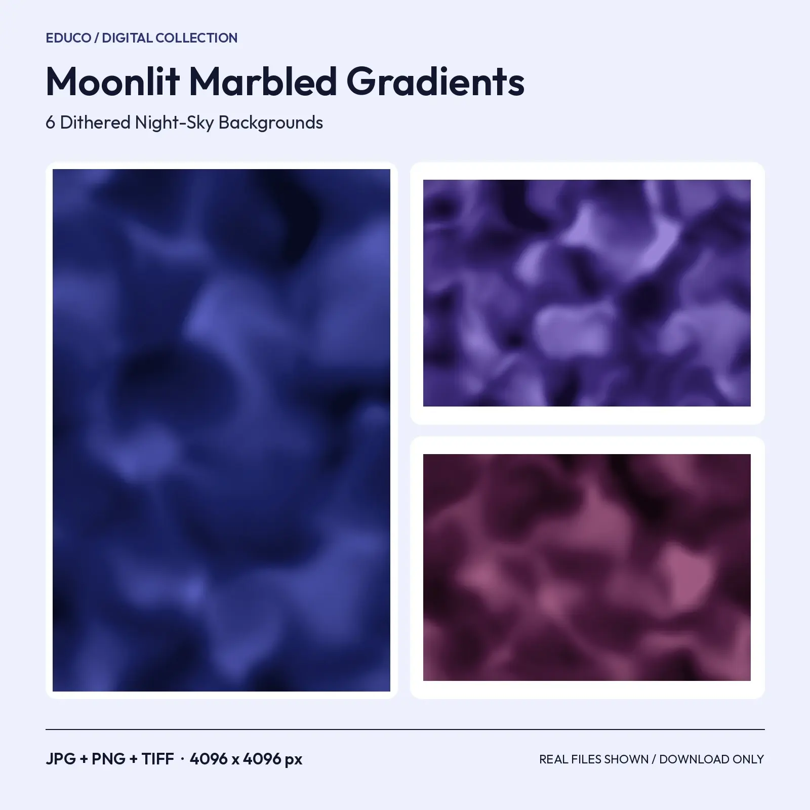 Moonlit Indigo Marbled Gradient Backgrounds - 6 Smooth Dithered 4096px Textures preview