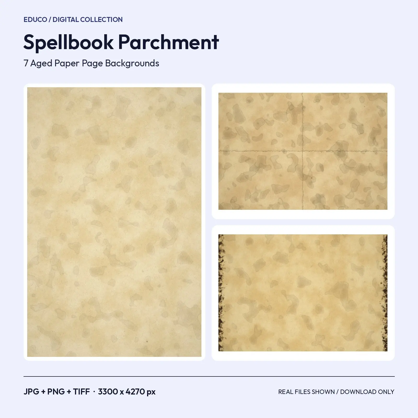 Aged Spellbook Parchment Textures - 7 Stained Paper Backgrounds, 3300 x 4270 px preview