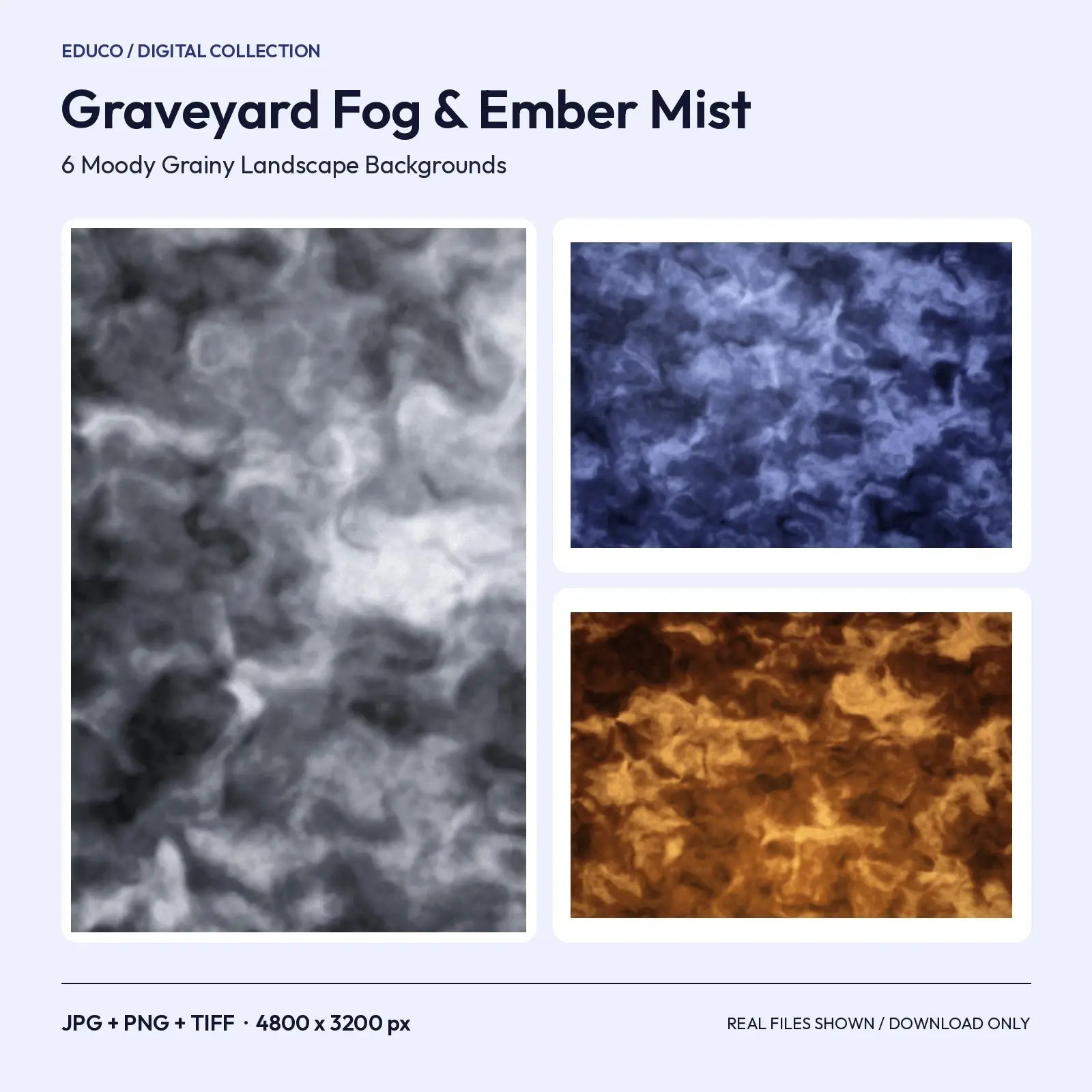 Graveyard Fog and Ember Mist Backgrounds - 6 Moody Grainy 4800 x 3200 Textures preview