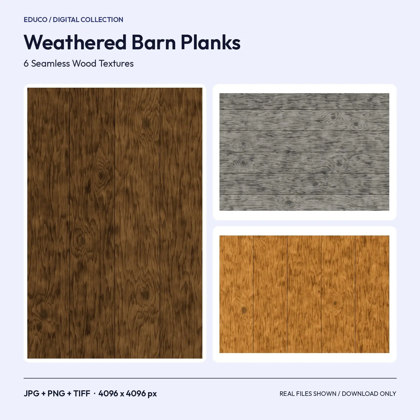 Weathered Barn Plank Textures - 6 Seamless Dark Wood Backgrounds, 4096px preview