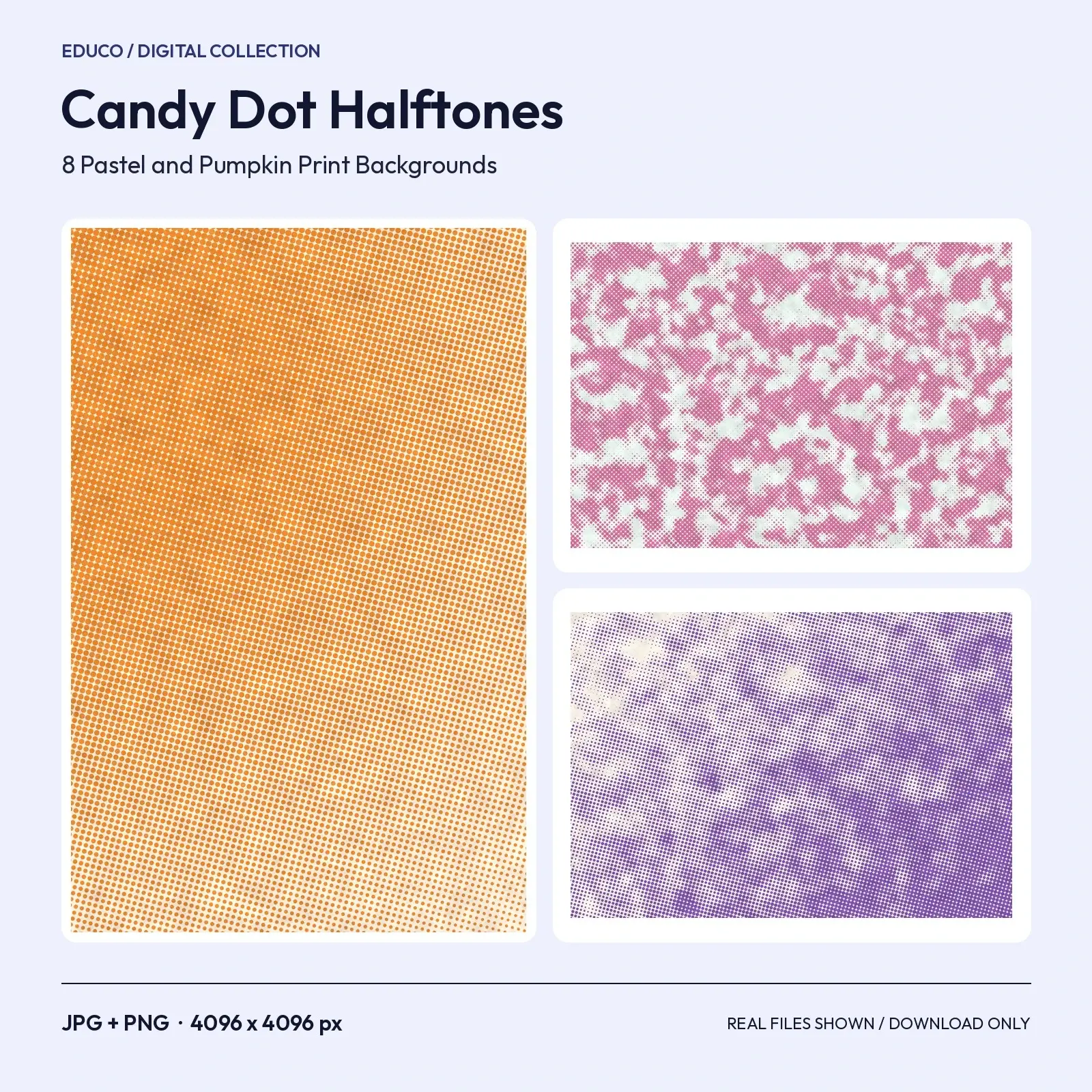 Candy Dot Halftone Textures - 8 Pastel and Pumpkin Print Backgrounds, 4096px, preview 1 of 4