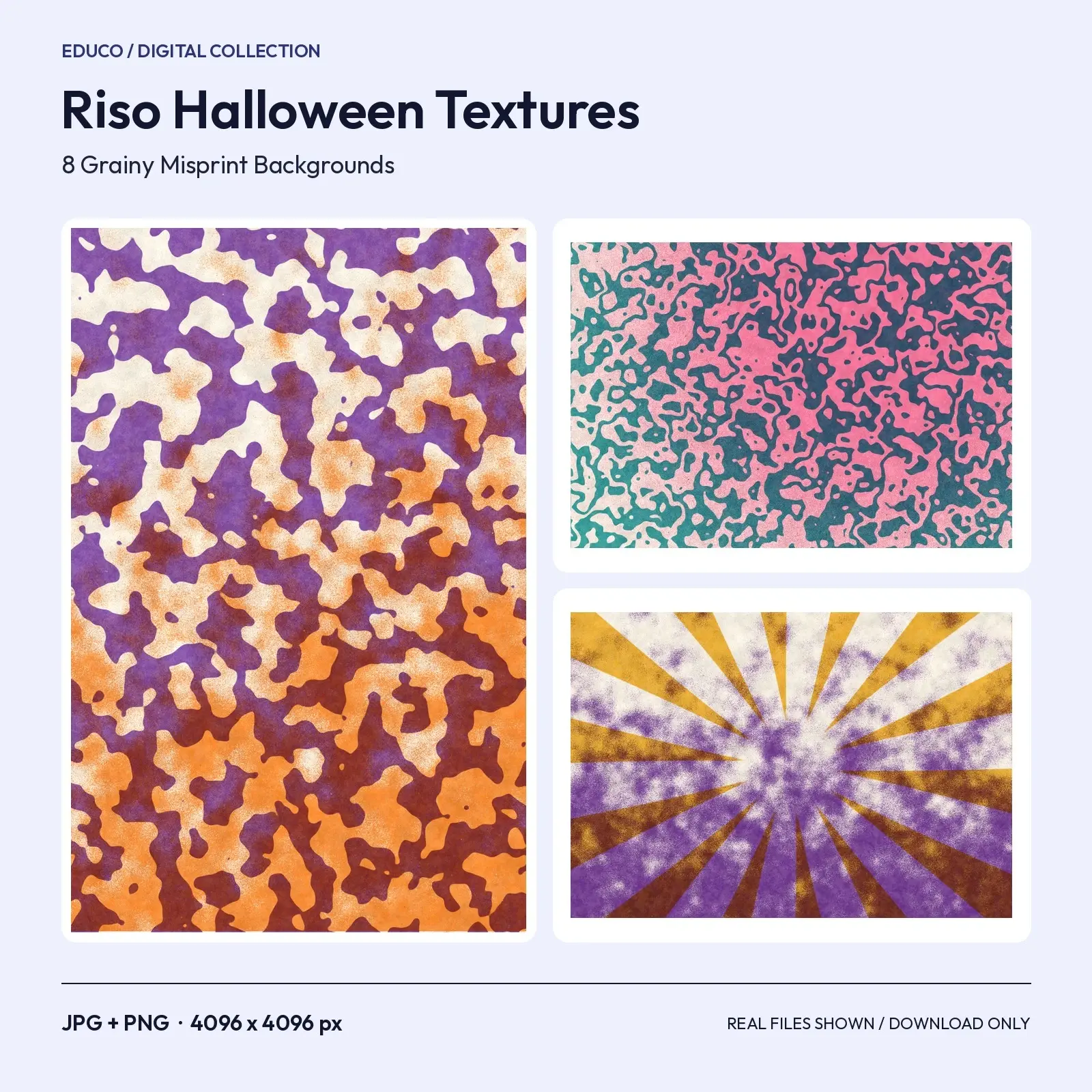 Riso Halloween Halftone-Style Textures - 8 Grainy Two-Color Print Backgrounds preview