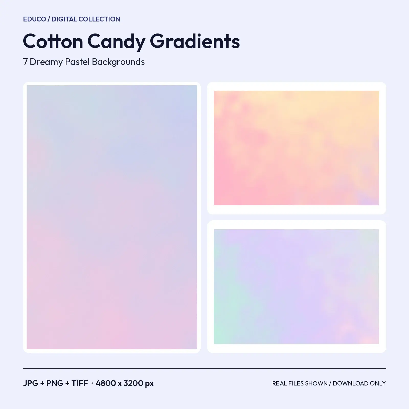 Cotton Candy Mesh Gradient Backgrounds - 7 Dreamy Pastel 4800 x 3200 Textures preview