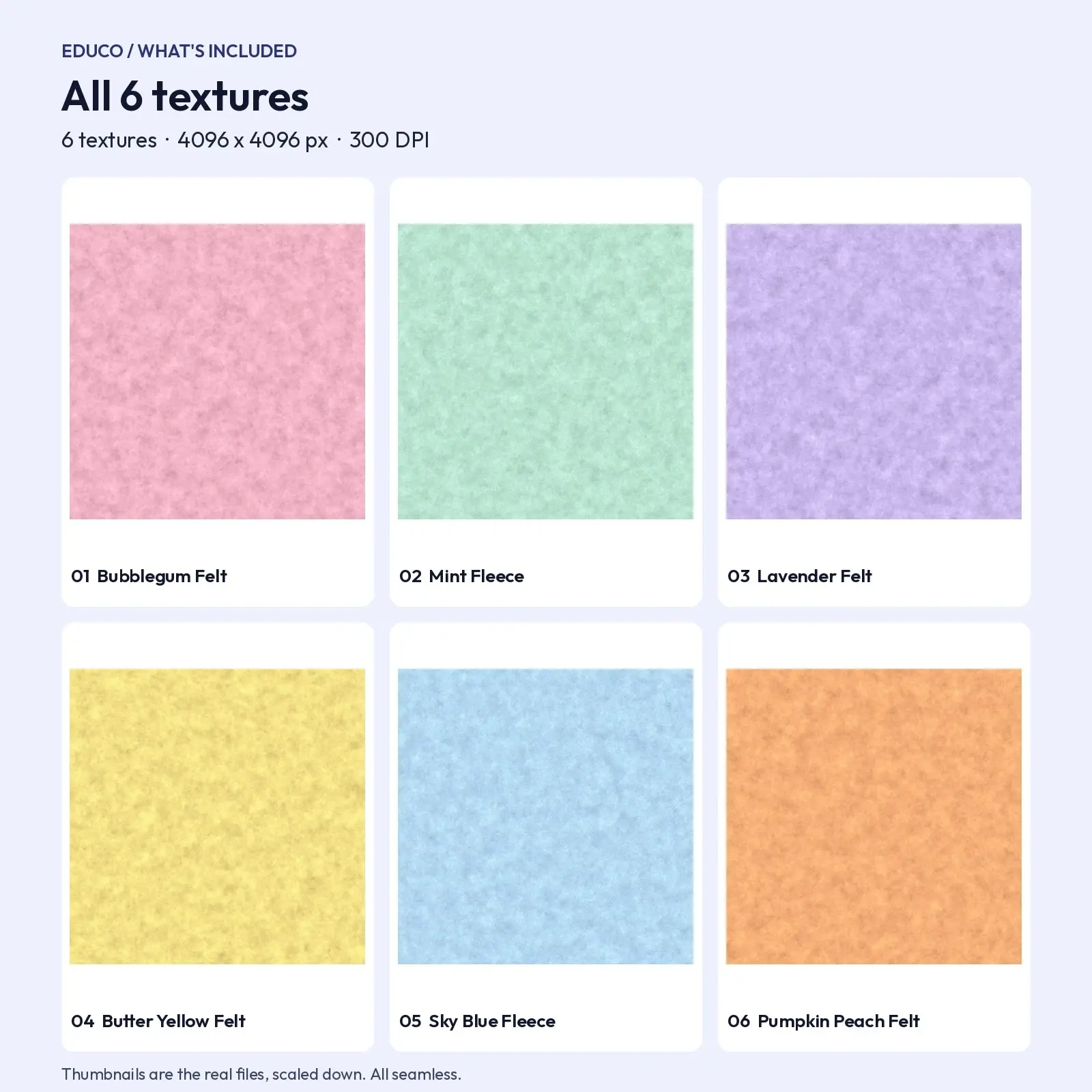 Soft Felt and Fleece Textures - 6 Seamless Pastel Fabric Backgrounds, 4096px, preview 2 of 4
