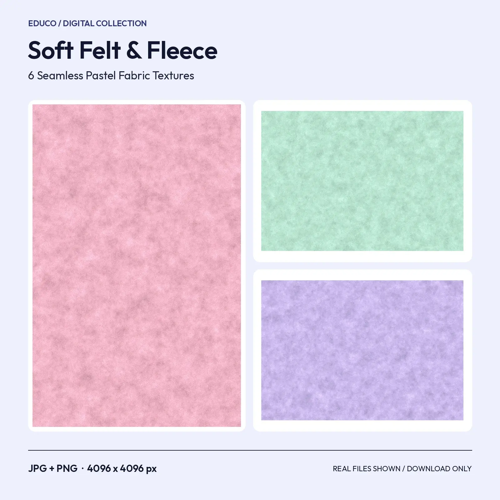 Soft Felt and Fleece Textures - 6 Seamless Pastel Fabric Backgrounds, 4096px preview