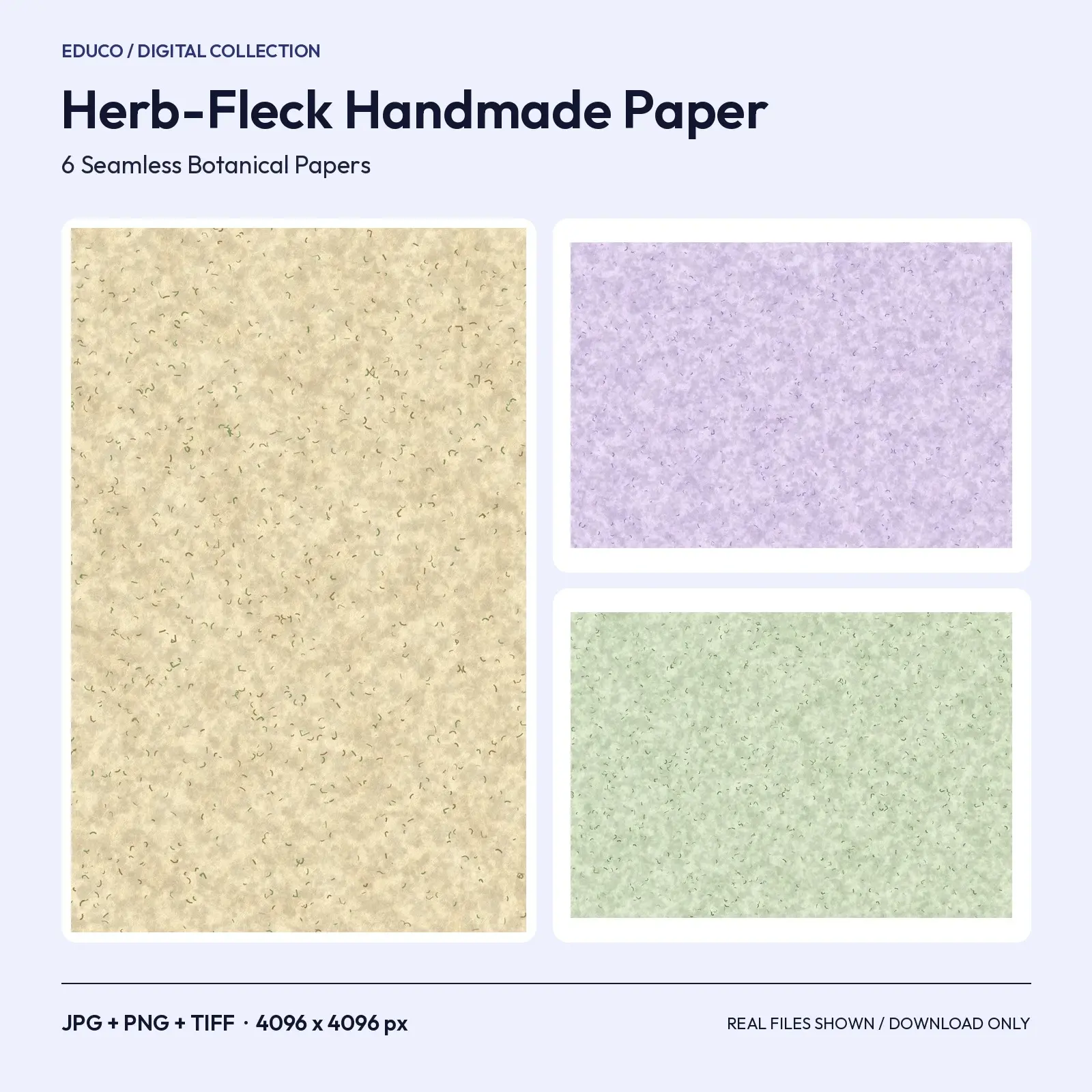 Handmade Herb-Fleck Paper Textures - 6 Seamless Botanical Paper Backgrounds, preview 1 of 4