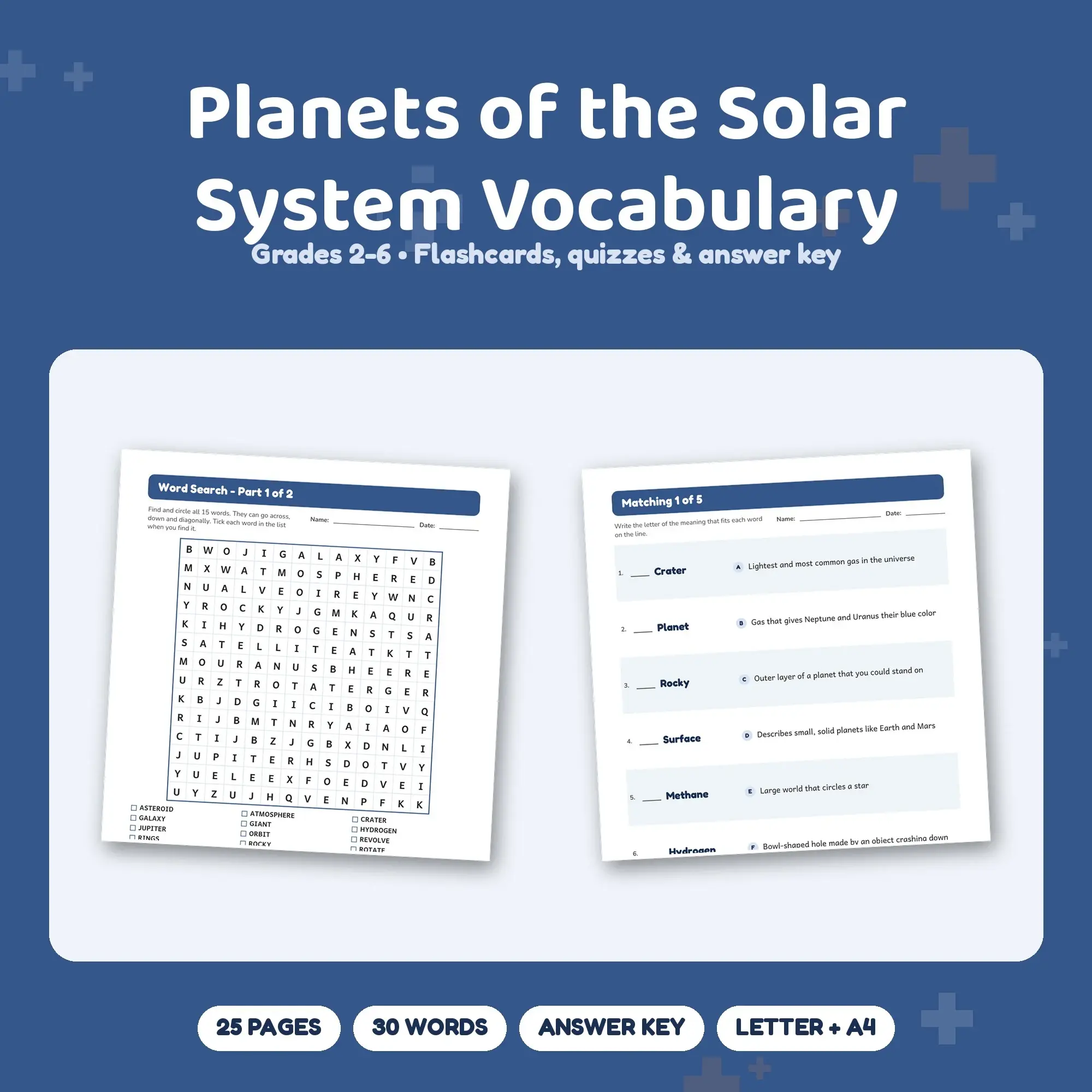 Planets of the Solar System Vocabulary Worksheets & Flashcards Grades 2-6 + Answer Key preview
