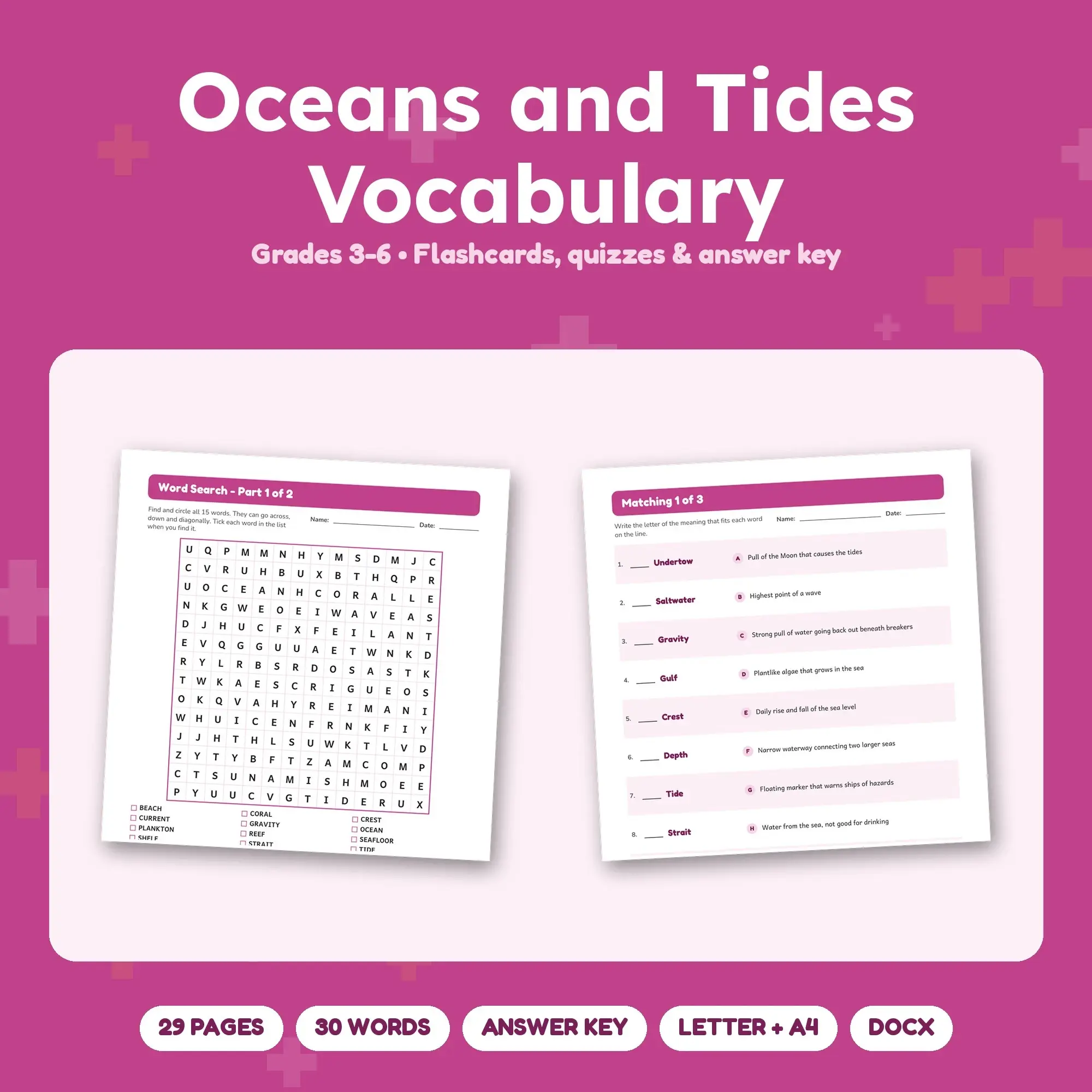 Oceans and Tides Vocabulary Worksheets & Flashcards Grades 3-6 + Answer Key preview