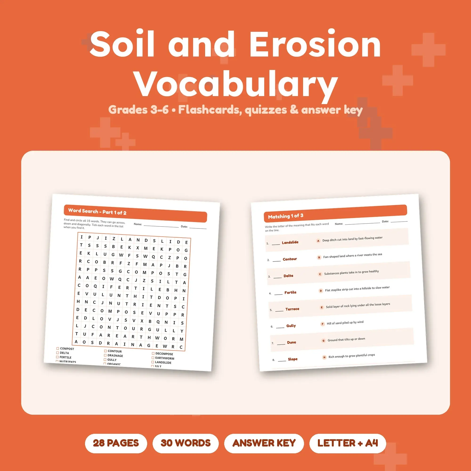 Soil and Erosion Vocabulary Worksheets & Flashcards Grades 3-6 + Answer Key, preview 1 of 2