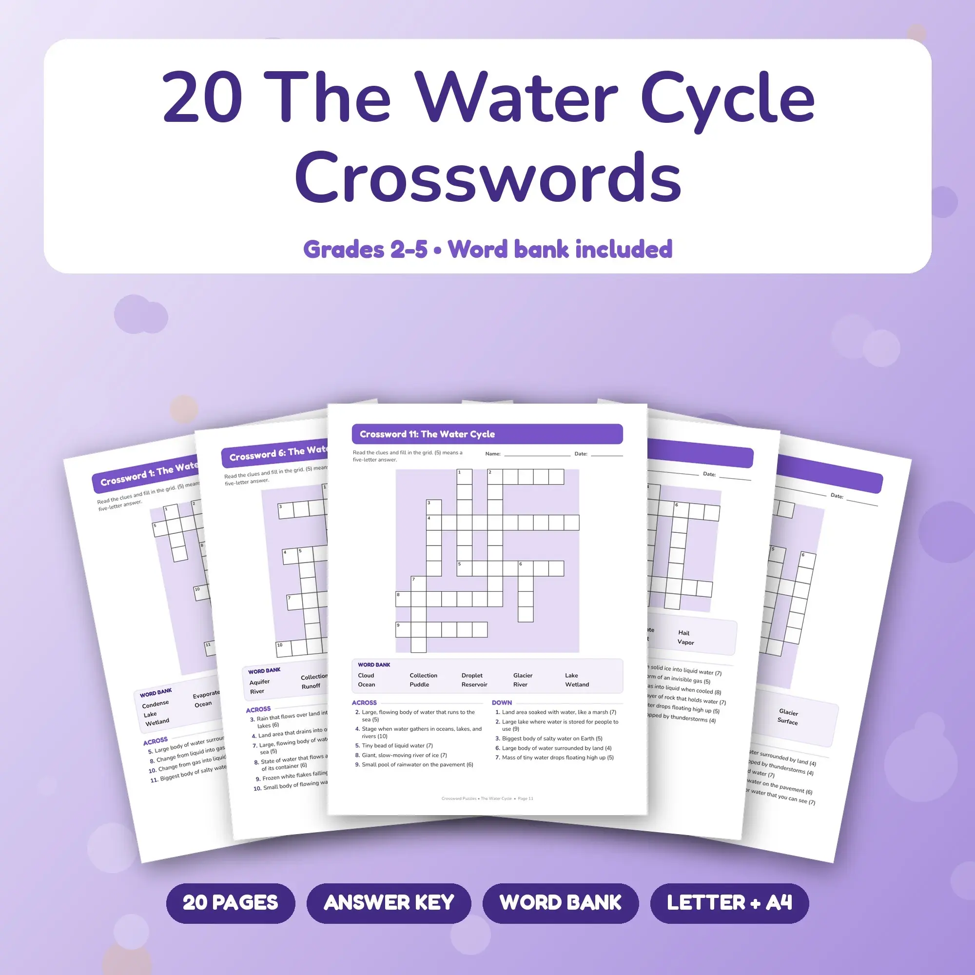 Word Bank Crosswords: 20 Water Cycle Puzzles for Grades 2-5 + Key preview