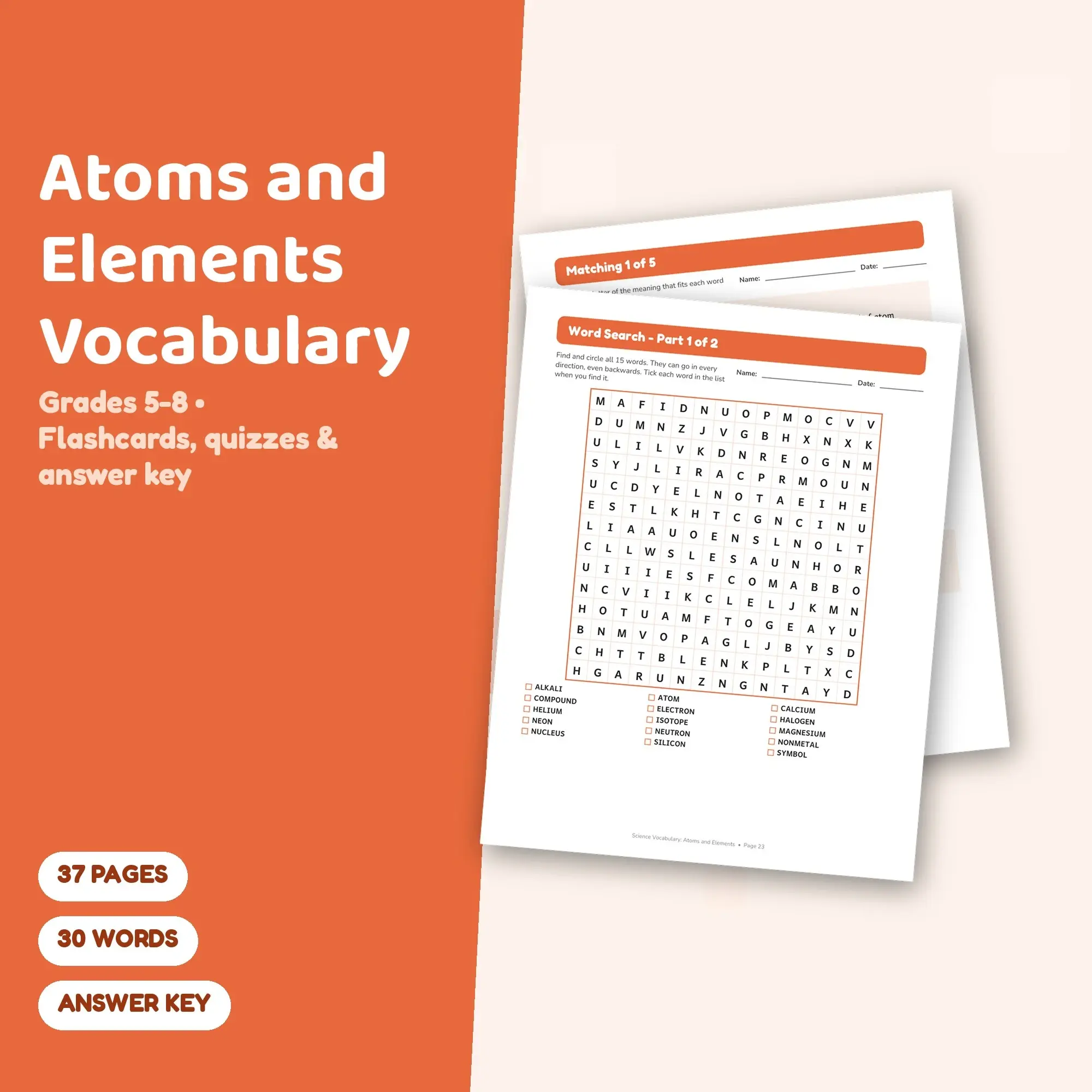 Science Vocabulary: Atoms and Elements - Flashcards, Matching & Quizzes, Grades 5-8 preview