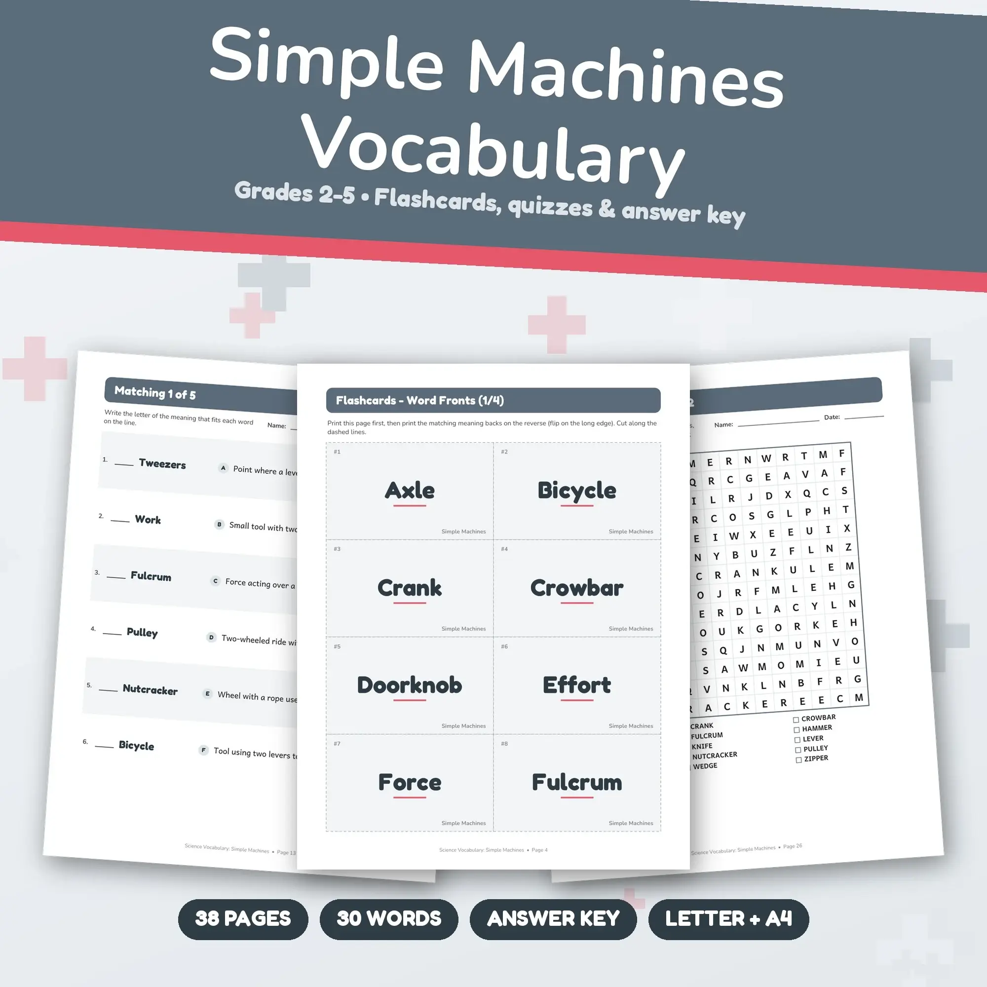 Science Vocabulary: Simple Machines - Flashcards, Matching & Quizzes, Grades 2-5 preview