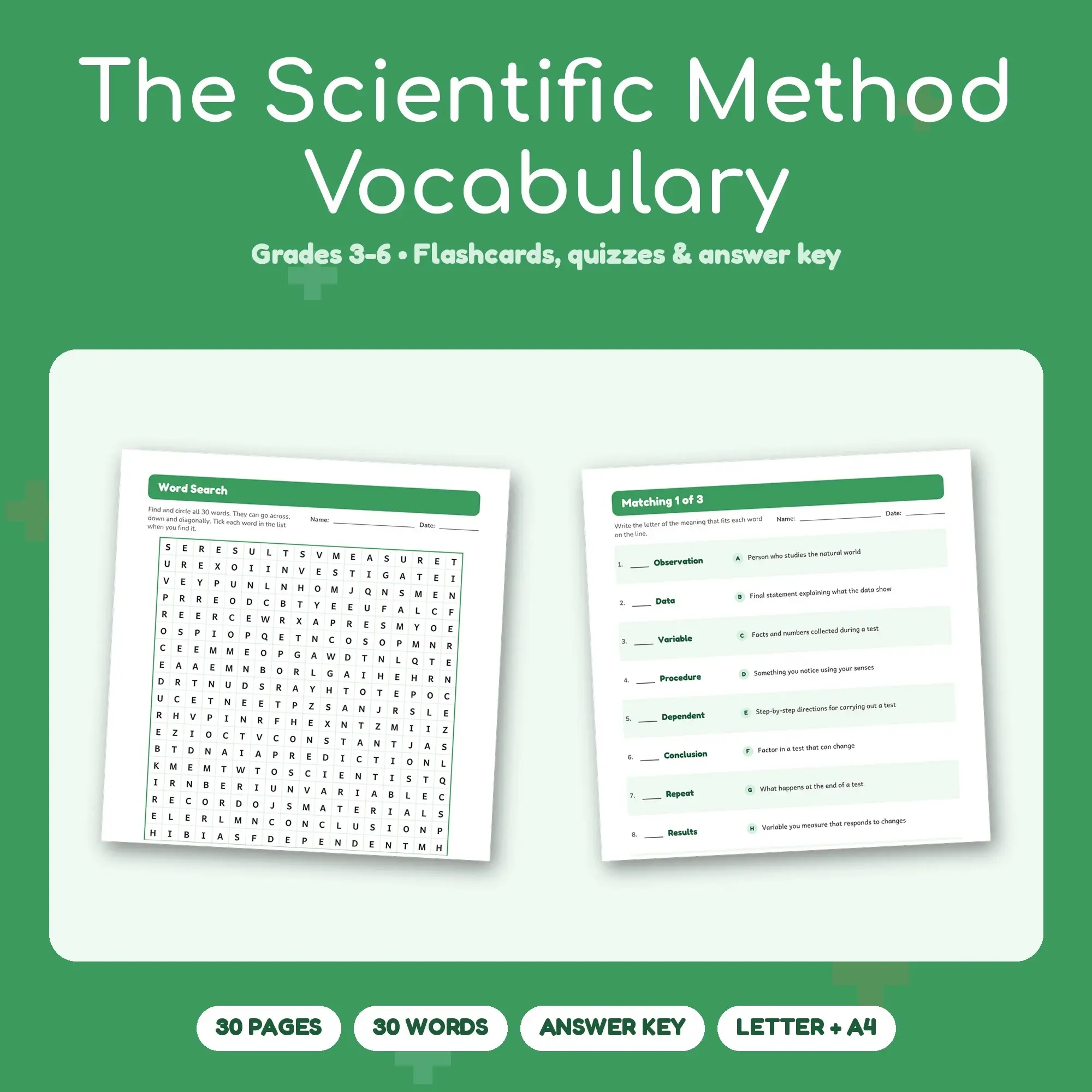 The Scientific Method Vocabulary Study Set - Flashcards, Quizzes & Word Search, Grades 3-6 preview