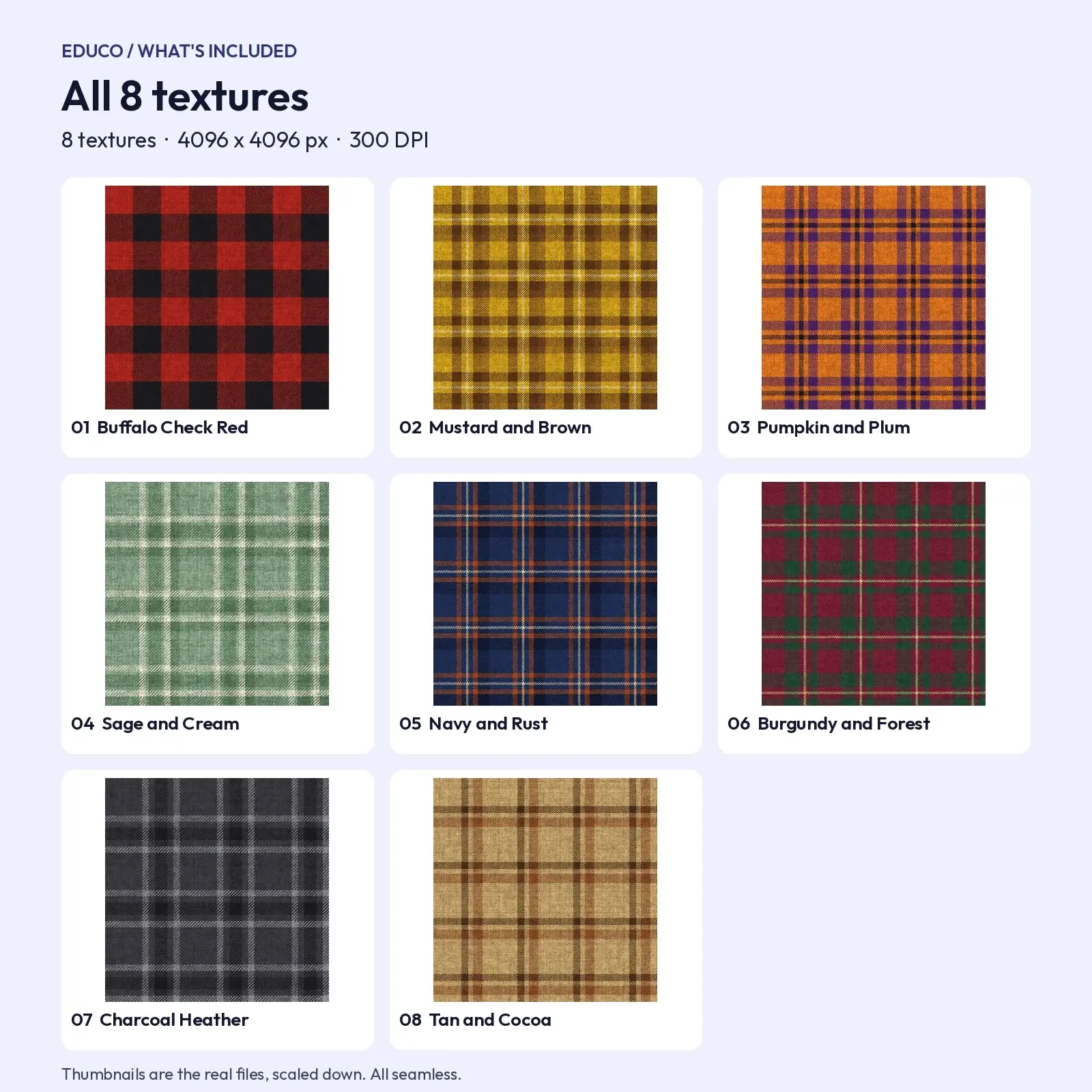 Autumn Flannel Plaid Textures - 8 Seamless Woven Fabric Backgrounds, 4096px, preview 2 of 4