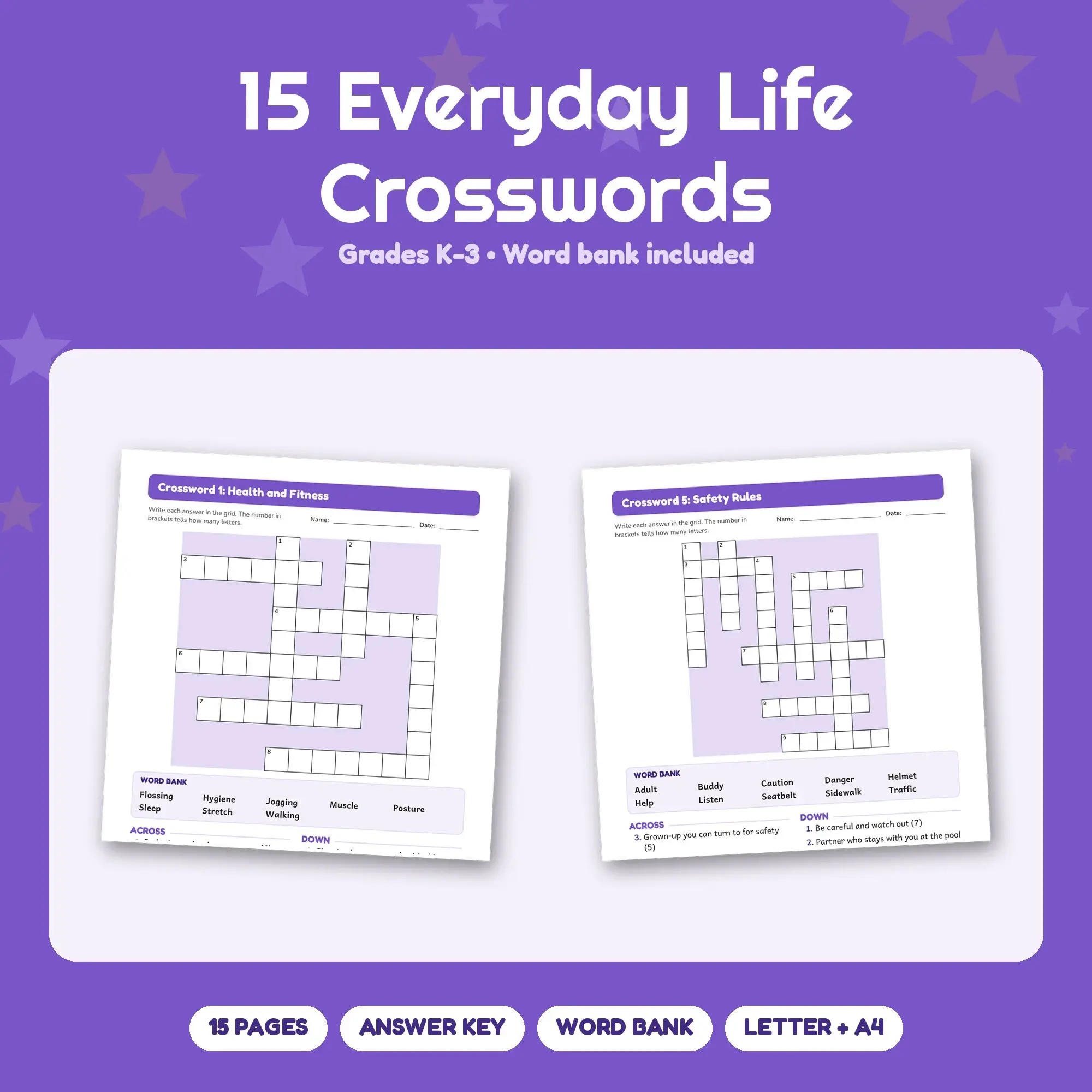 Everyday Life Crossword Pack: 15 Printable Puzzles, Grades K-3, Answer Key preview