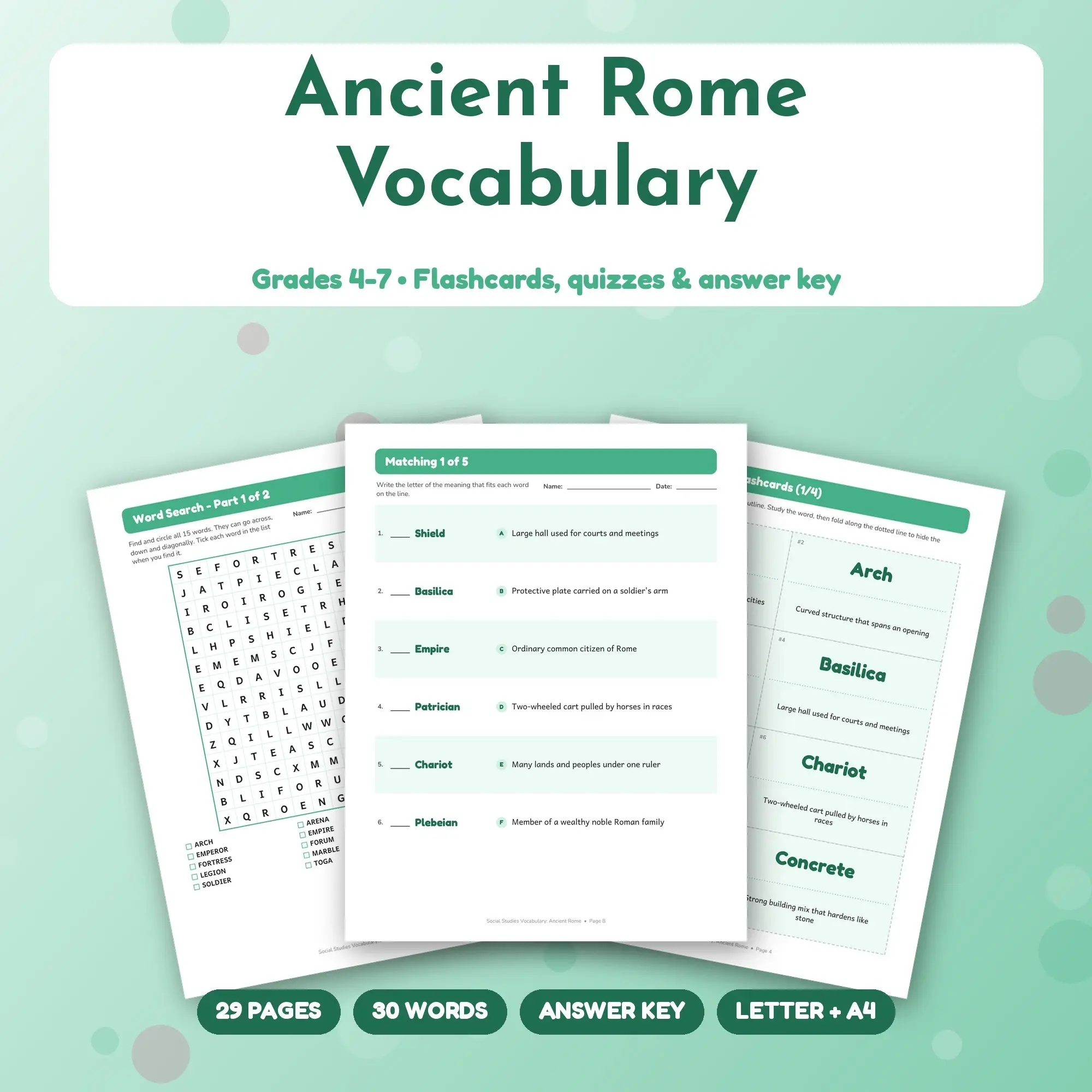 Social Studies Vocabulary: Ancient Rome - Flashcards, Matching & Quizzes, Grades 4-7 preview
