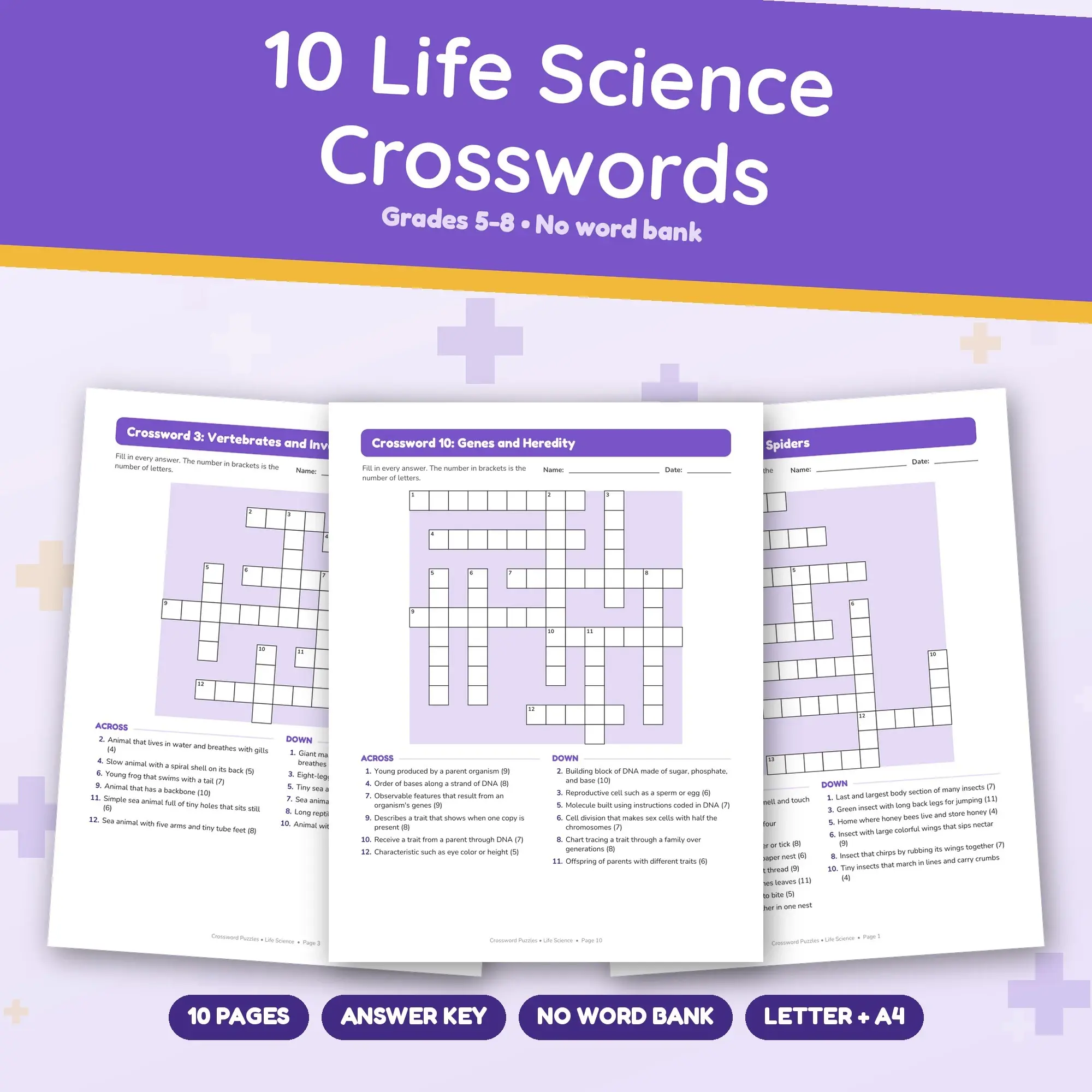 Life Science Crossword Pack: 10 Printable Puzzles, Grades 5-8, Answer Key preview
