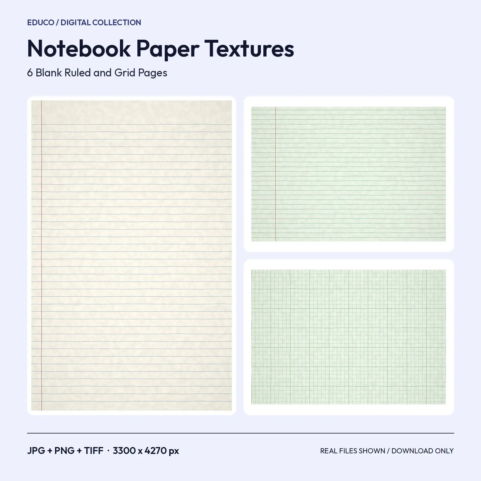 Notebook, Graph and Dot Grid Paper Textures - 6 Blank Classroom Page Backgrounds preview