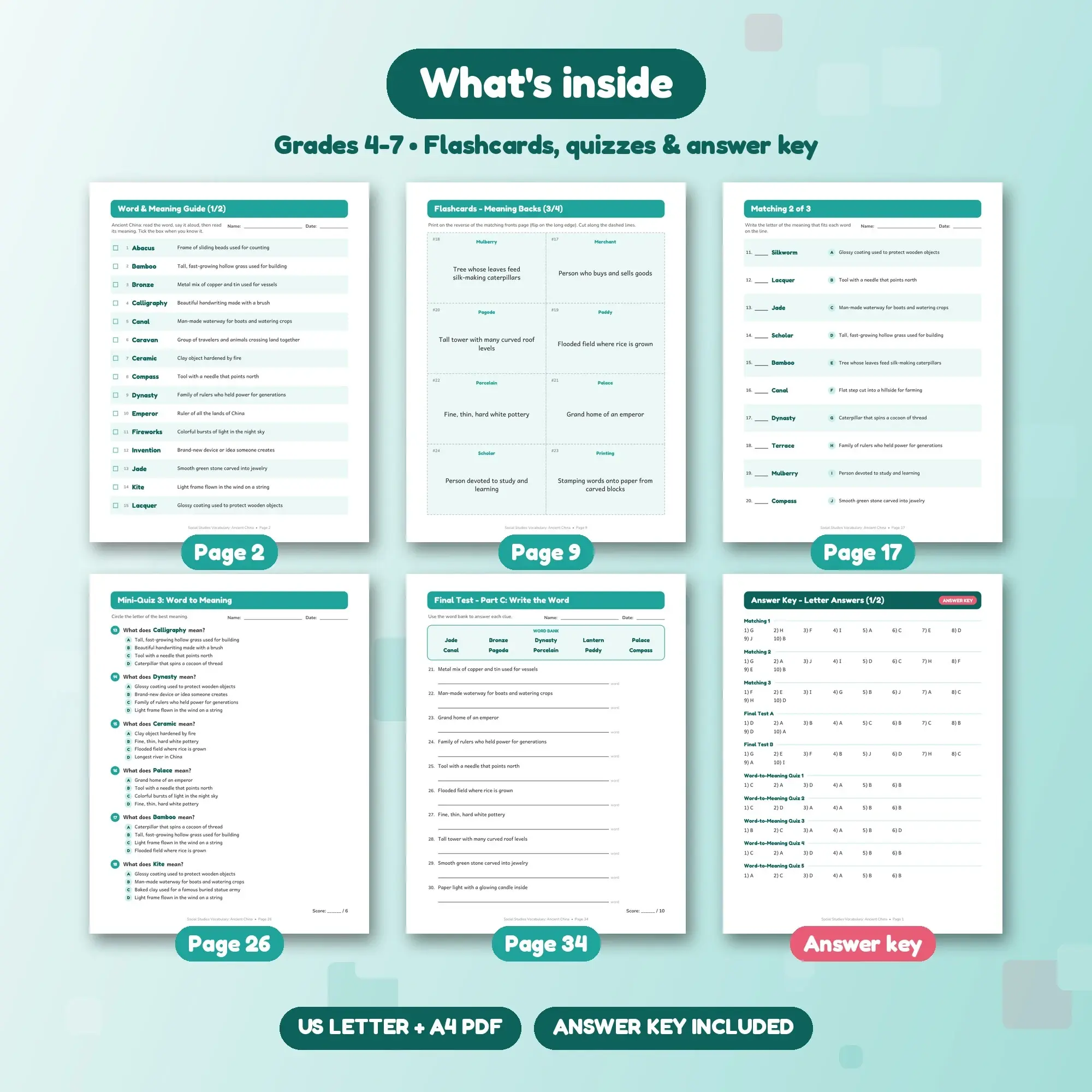 Ancient China Vocabulary Study Set - Flashcards, Quizzes & Word Search, Grades 4-7, preview 2 of 2
