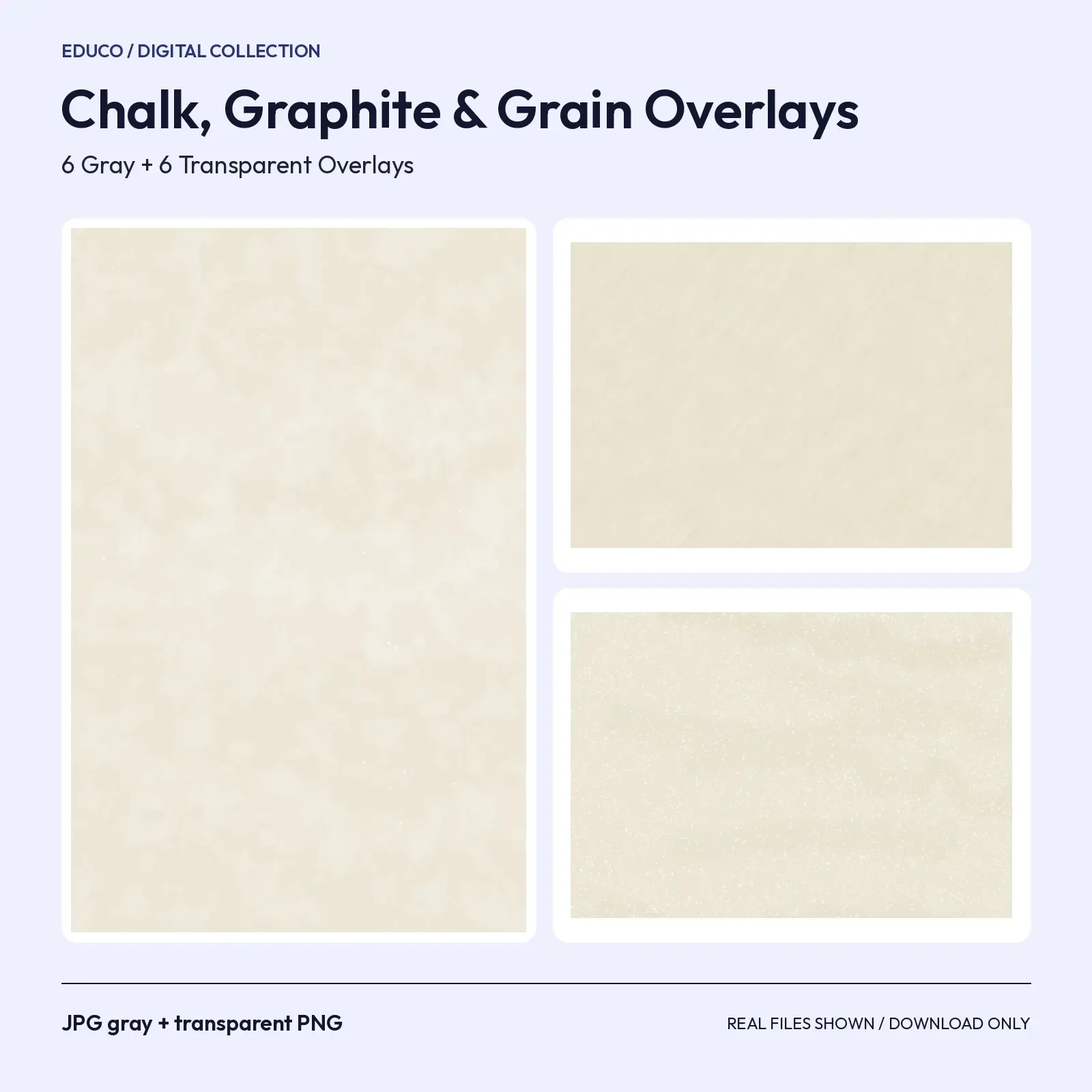 Chalk Dust, Graphite and Paper Grain Overlays - 6 Neutral Gray and Transparent Textures preview