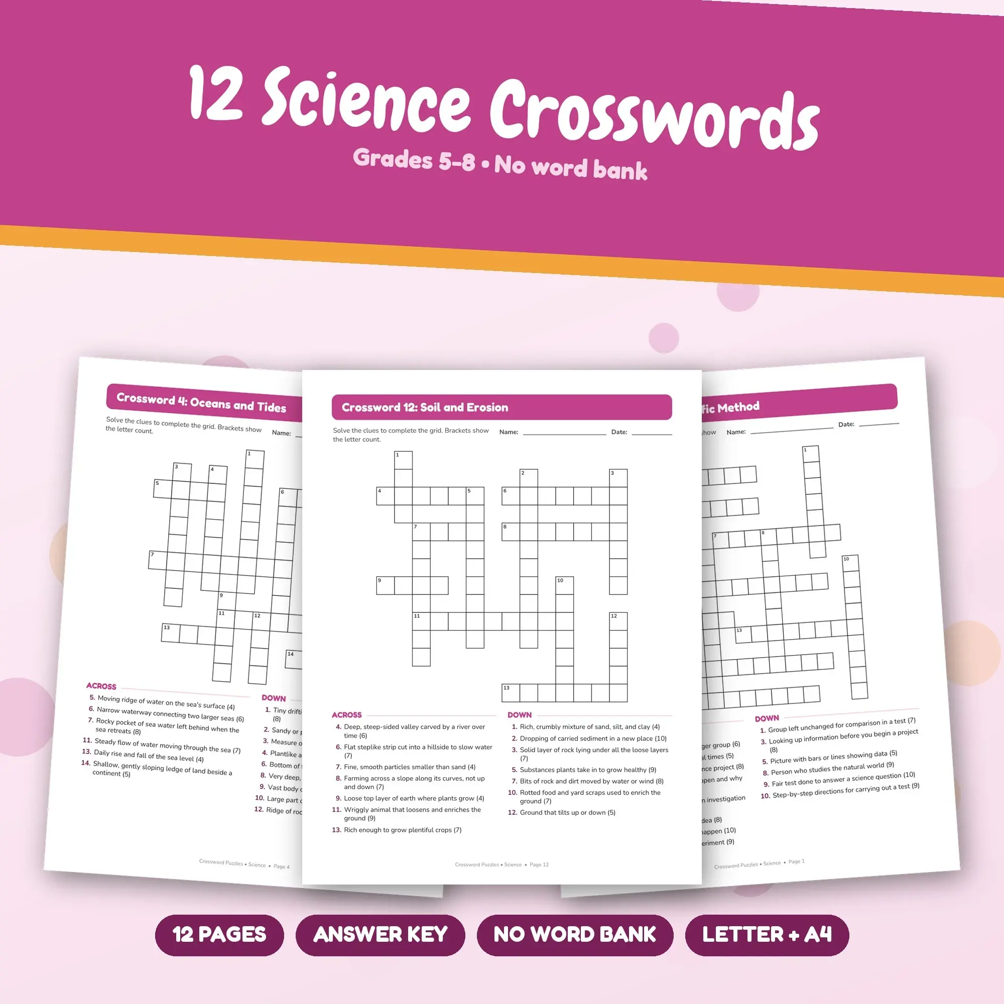 Science Vocabulary Crosswords - 12 Puzzles for Grades 5-8 (PDF + Key) preview